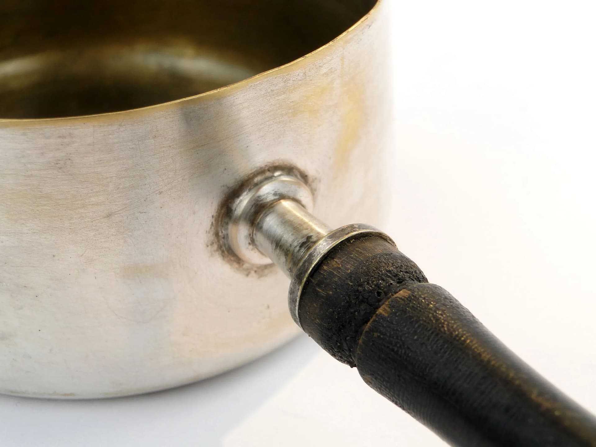 Rondelek do podgrzewania brandy, mosiądz srebrzony, drewno czarne, Anglia, lata 20. - 10295