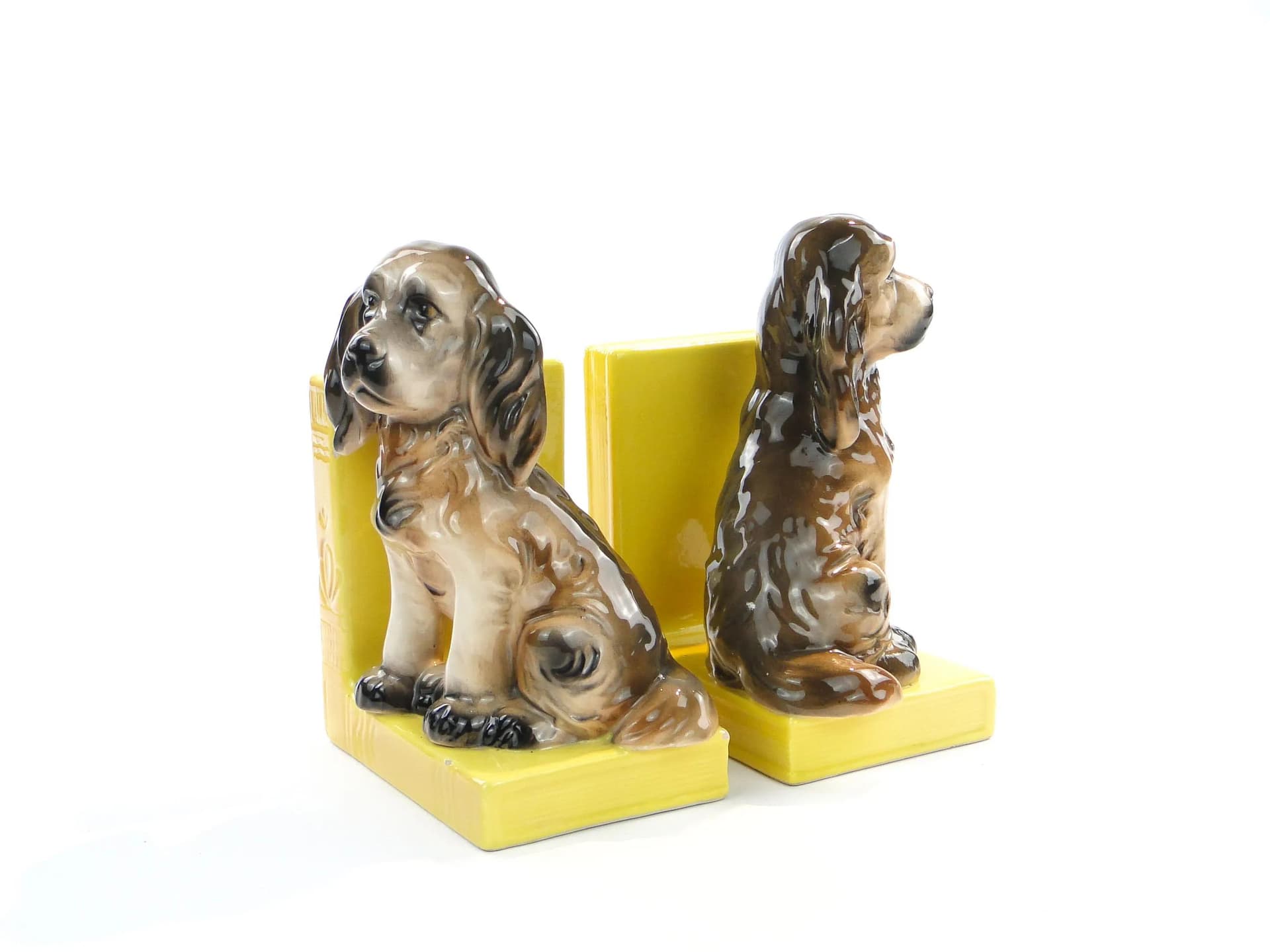 Pair of bookends, Art Deco, yellow ceramics, Czechoslovakia, 1930s. - 10289