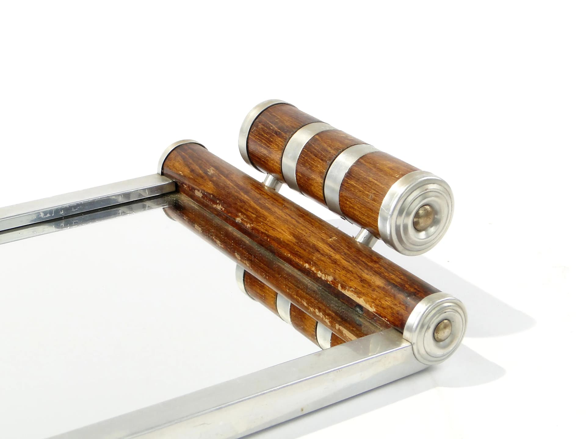 Taca Art Deco, chromowany metal, drewno brązowe, lustro, Czechosłowacja, lata 30. - 163891