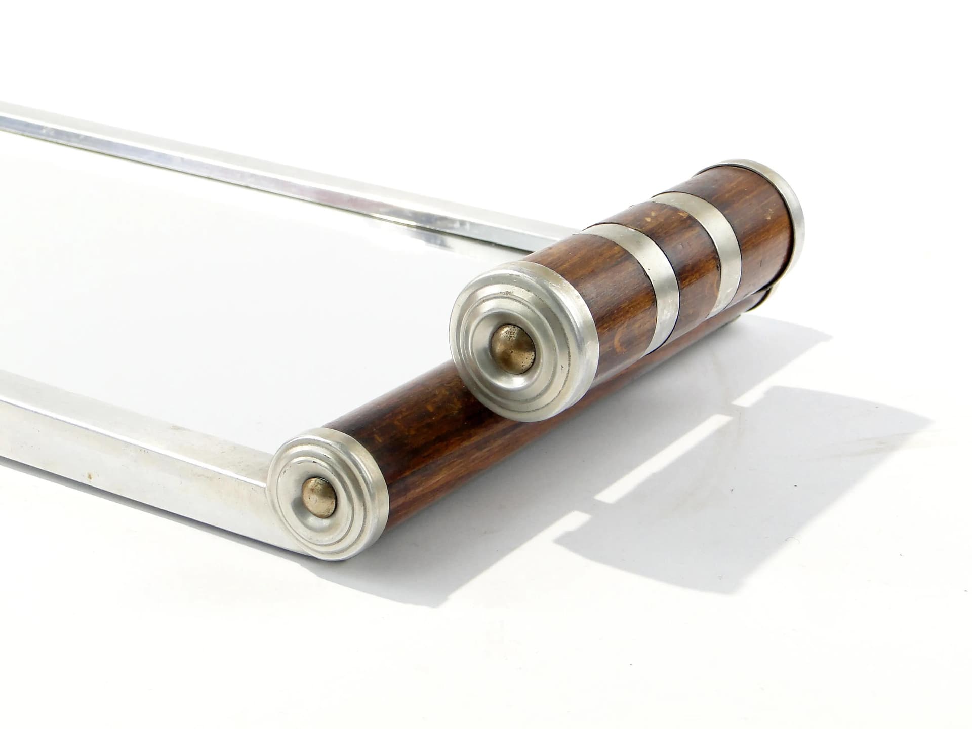 Taca Art Deco, chromowany metal, drewno brązowe, lustro, Czechosłowacja, lata 30. - 163892