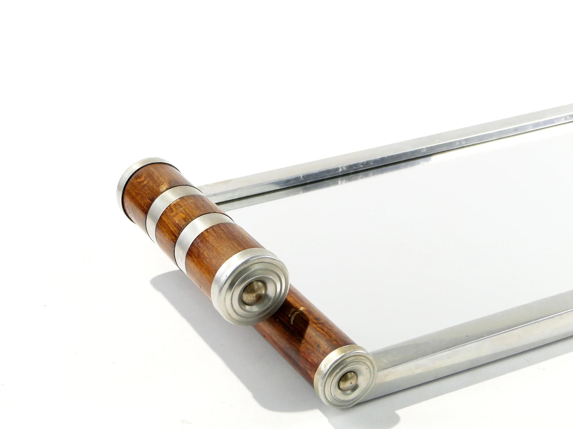 Taca Art Deco, chromowany metal, drewno brązowe, lustro, Czechosłowacja, lata 30. - 163890