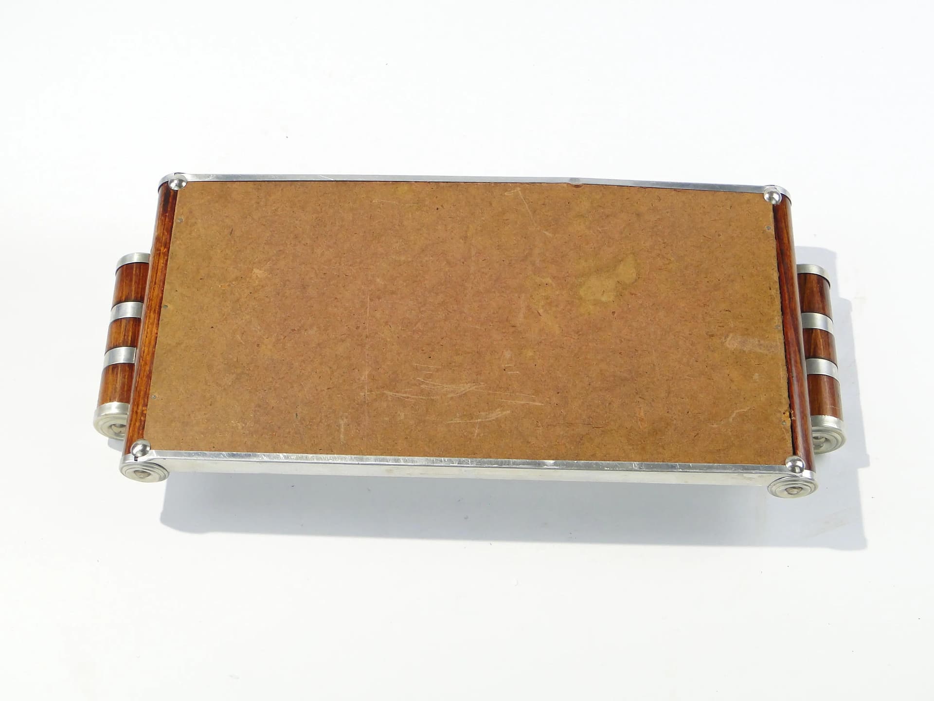 Taca Art Deco, chromowany metal, drewno brązowe, lustro, Czechosłowacja, lata 30. - 163895