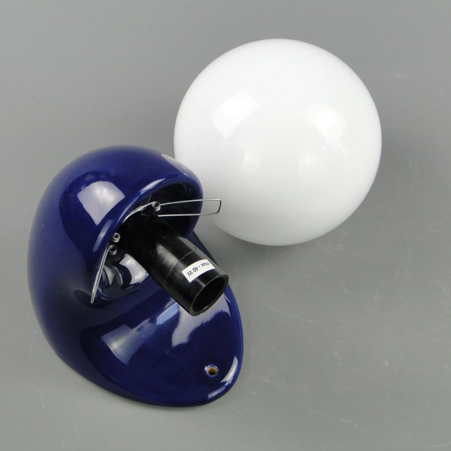 Pair of wall sconces, Space Age, navy blue, glazed ceramics glass, Poland, 1970s. - 163873