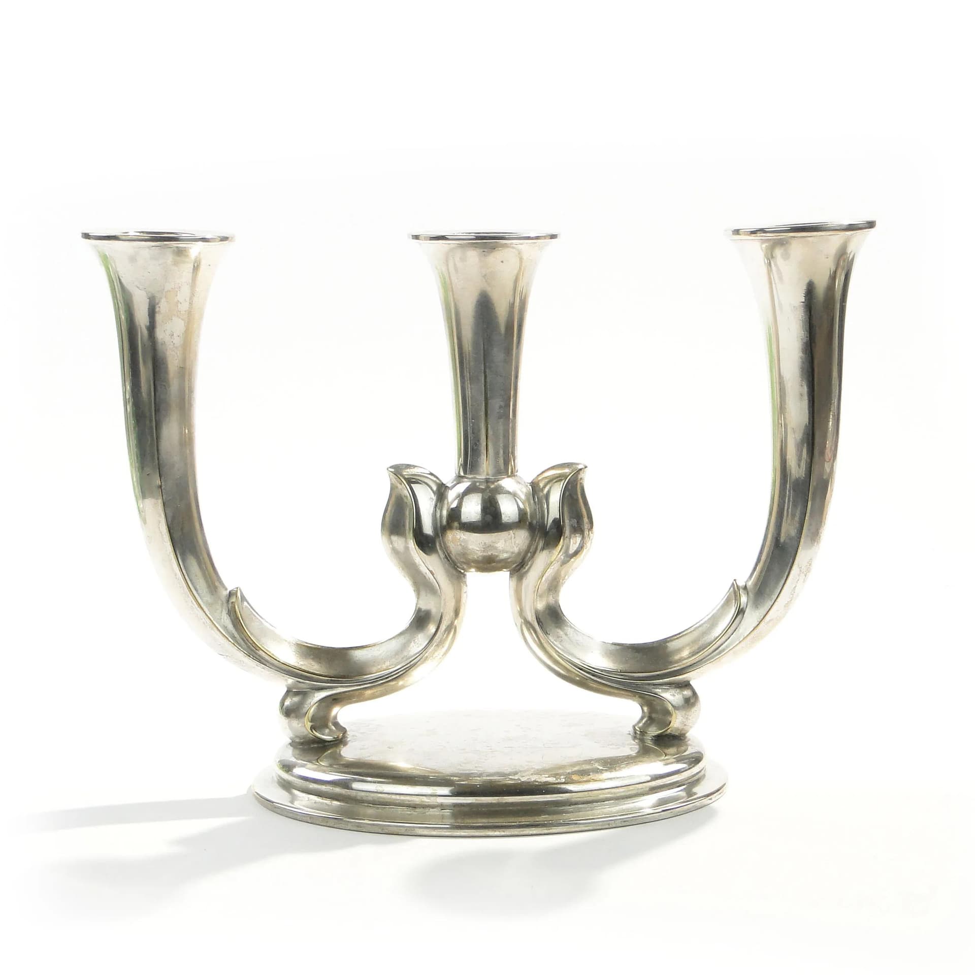 Świecznik Art Deco, mosiądz platerowany srebrem, WMF, Niemcy, lata 30. - 163857