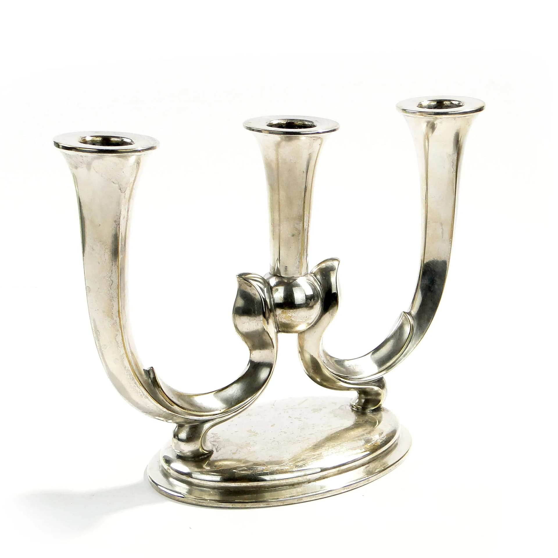 Świecznik Art Deco, mosiądz platerowany srebrem, WMF, Niemcy, lata 30. - 163861