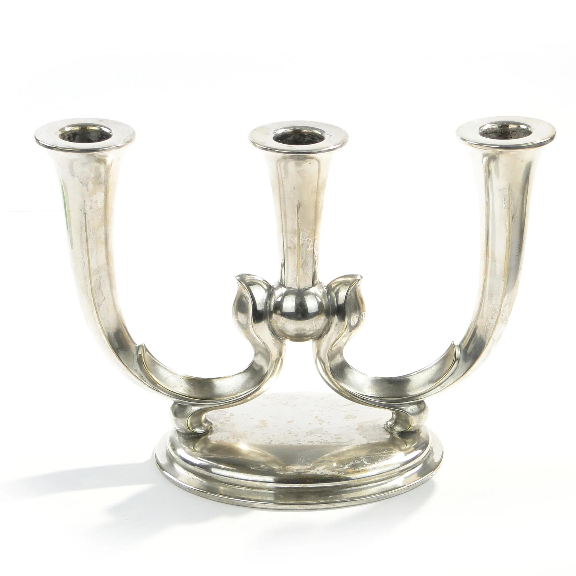 Świecznik Art Deco, mosiądz platerowany srebrem, WMF, Niemcy, lata 30. - 163858