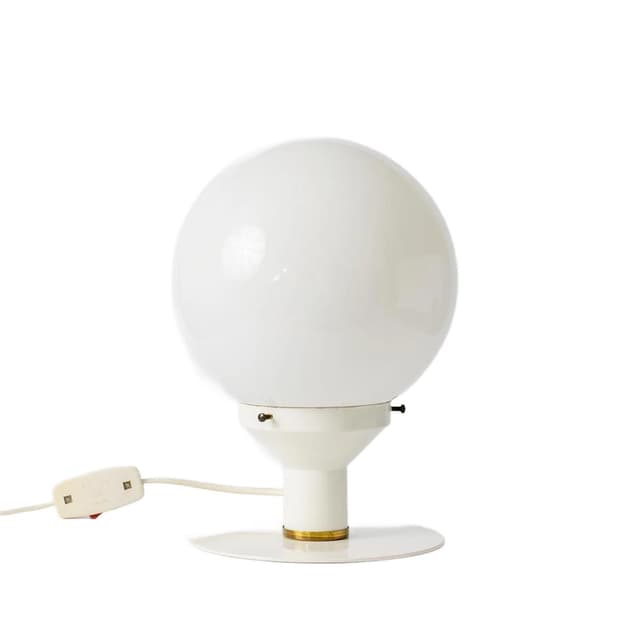 Table lamp, white, painted steel, milk glass, Computex, Poland, 1980s. - DIMENSION