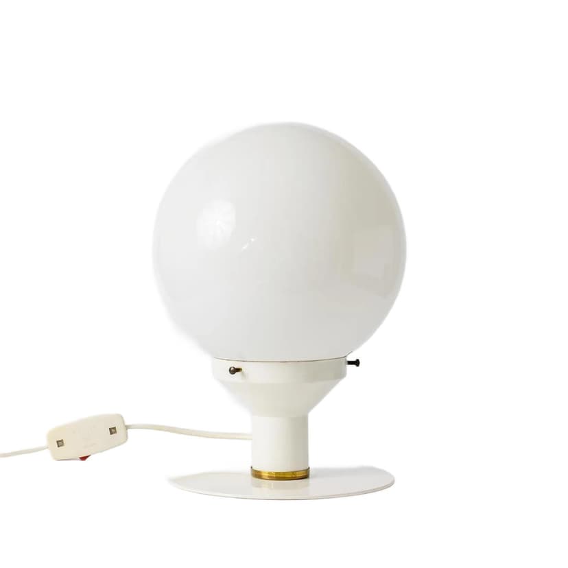 Table lamp, white, painted steel, milk glass, Computex, Poland, 1980s.