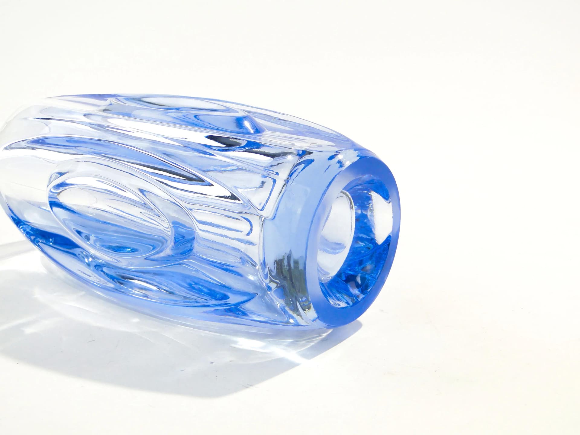 Optical Vase 914, blue transparent glass, by R. Schrötter, Czechoslovakia, 1950s - 163855