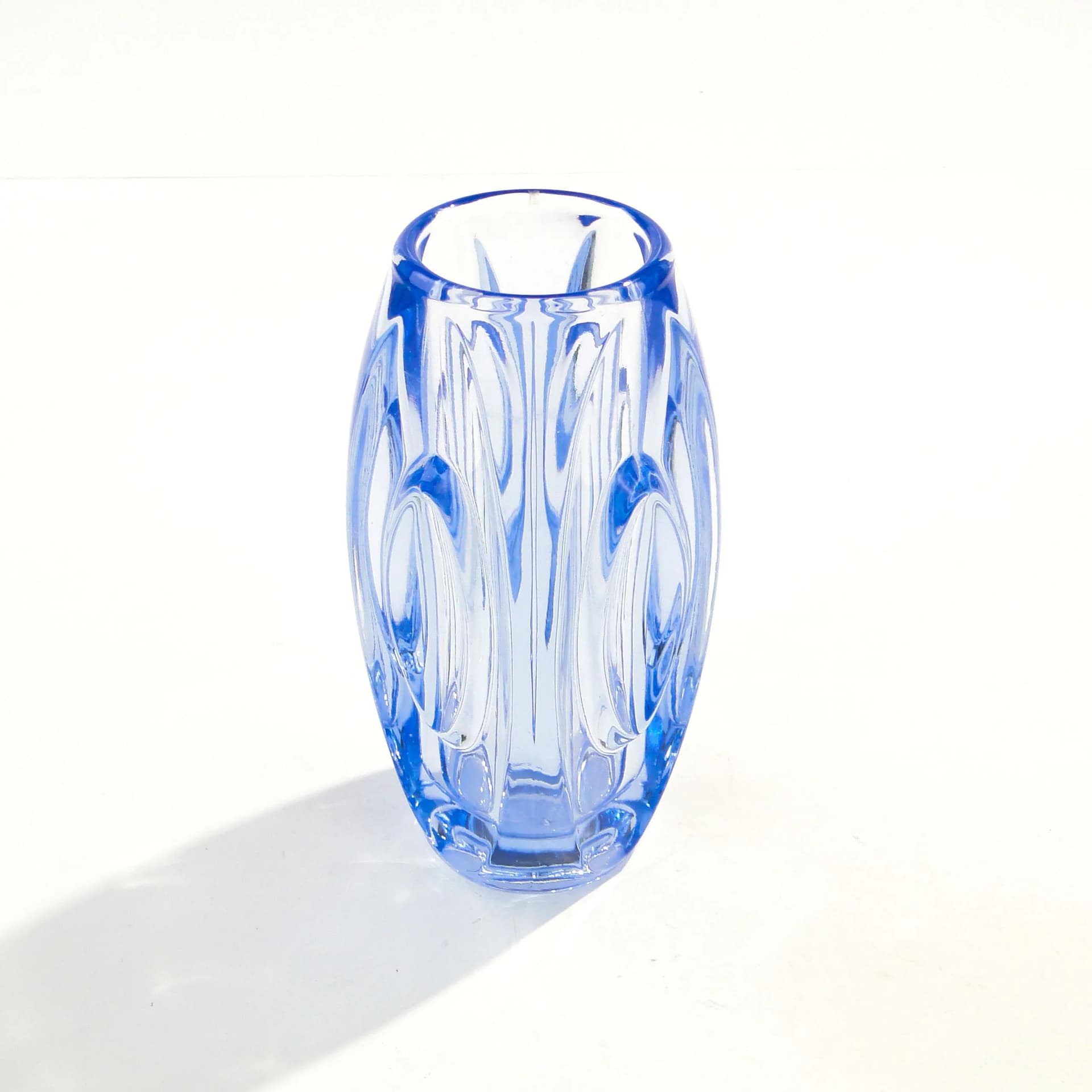 Optical Vase 914, blue transparent glass, by R. Schrötter, Czechoslovakia, 1950s - 163852