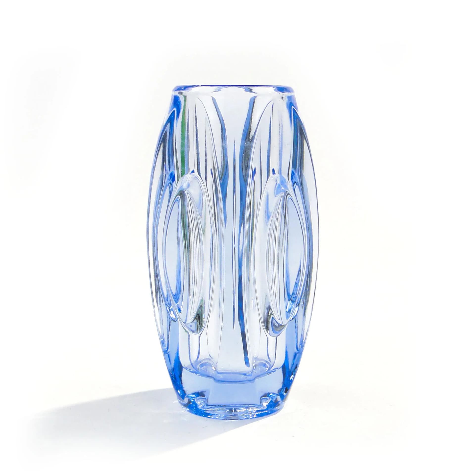 Optical Vase 914, blue transparent glass, by R. Schrötter, Czechoslovakia, 1950s - 163851