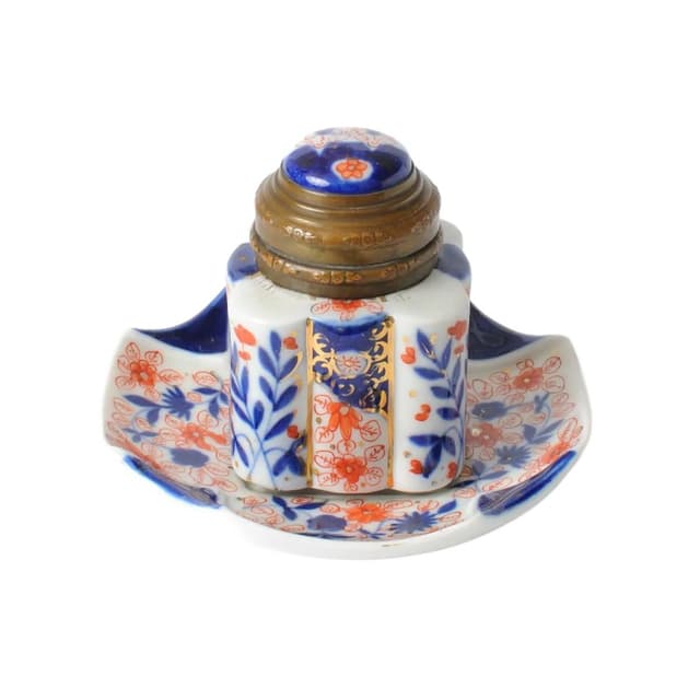 Inkwell, Imari, multicolor porcelain, United Kingdom, 19th c. - DIMENSION