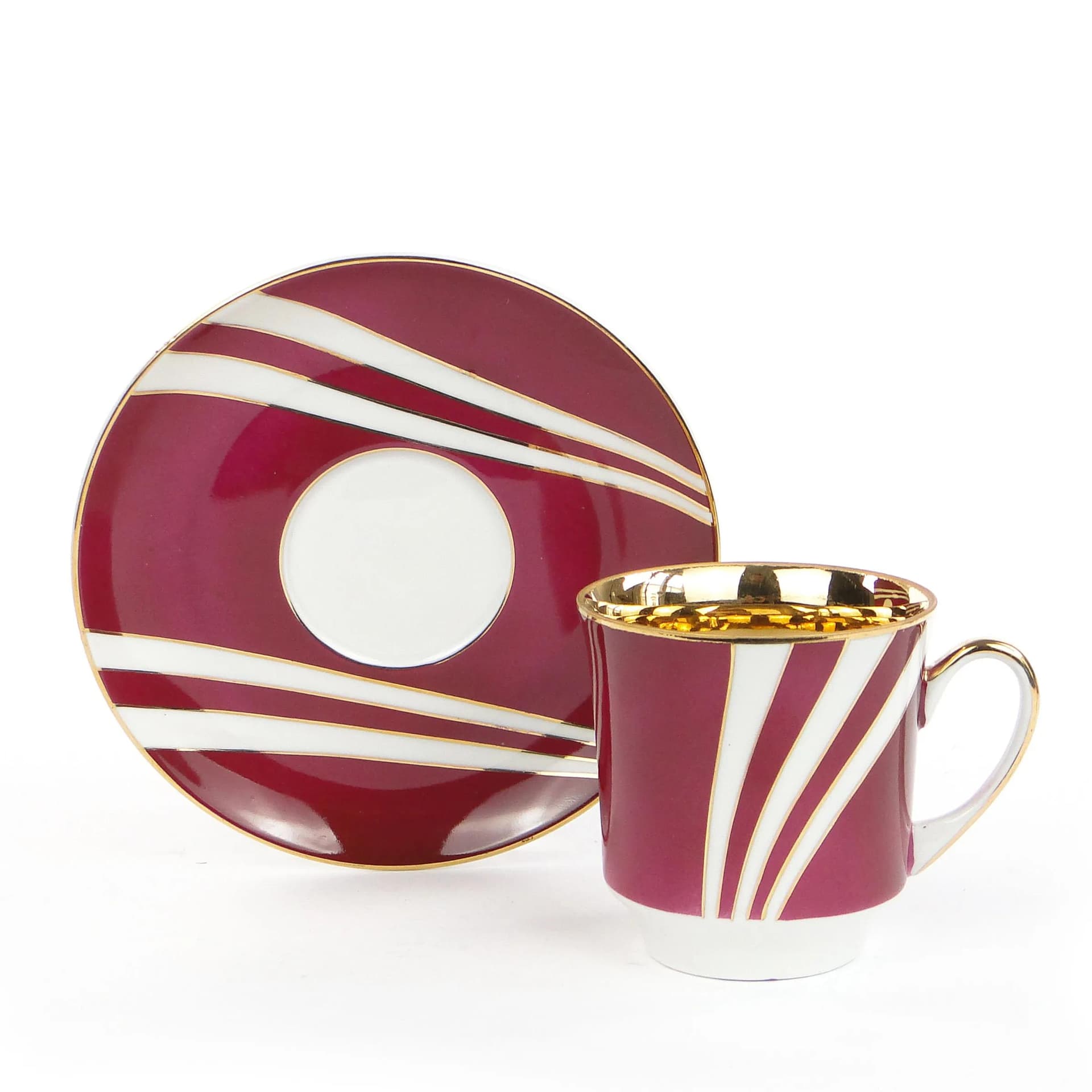 Filiżanka z spodkiem Krokus, porcelana czerwona, proj. W. Potacki, Ćmielów, Polska, lata 60. - 163799