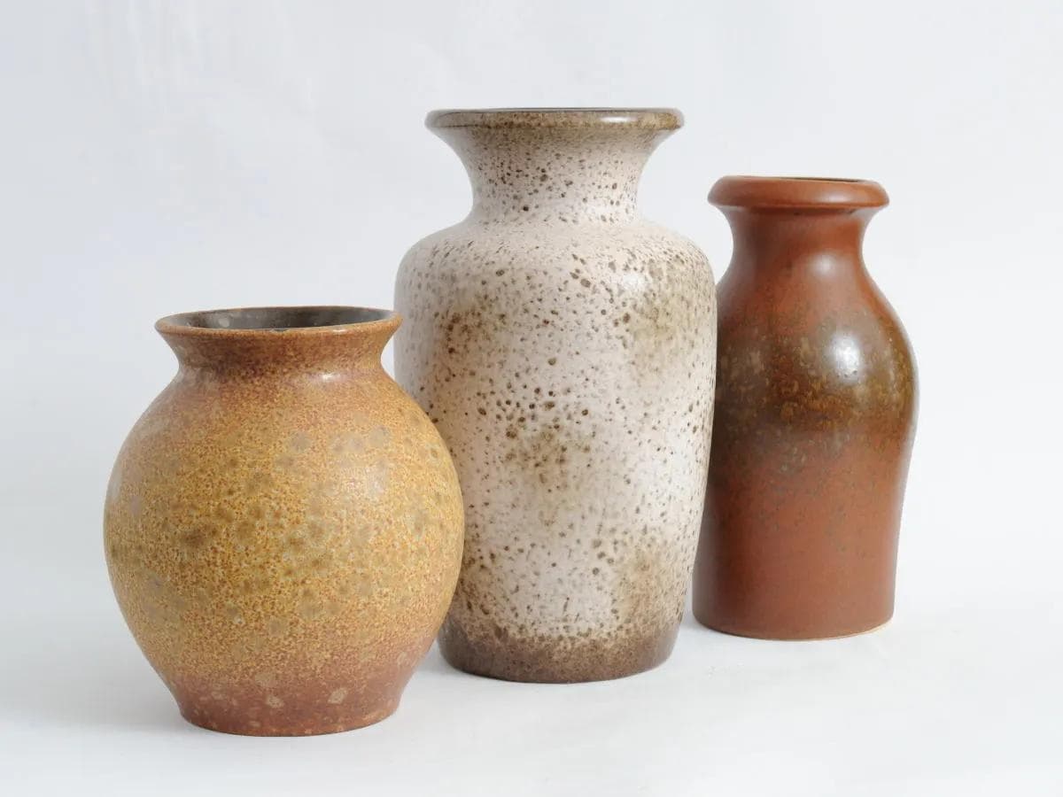 Set of three vases, brown stoneware, Scheurich, Germany, 1970s. - 161900
