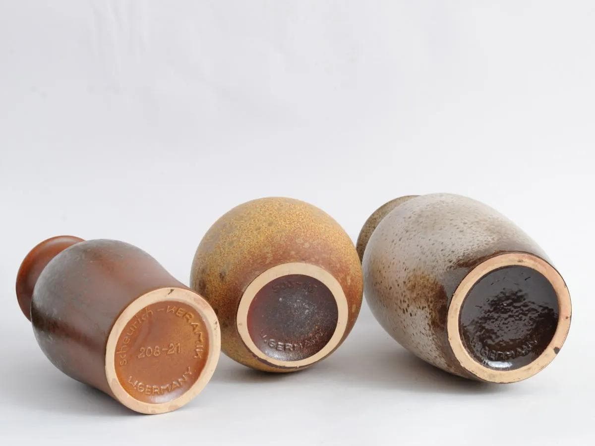 Set of three vases, brown stoneware, Scheurich, Germany, 1970s. - 161899