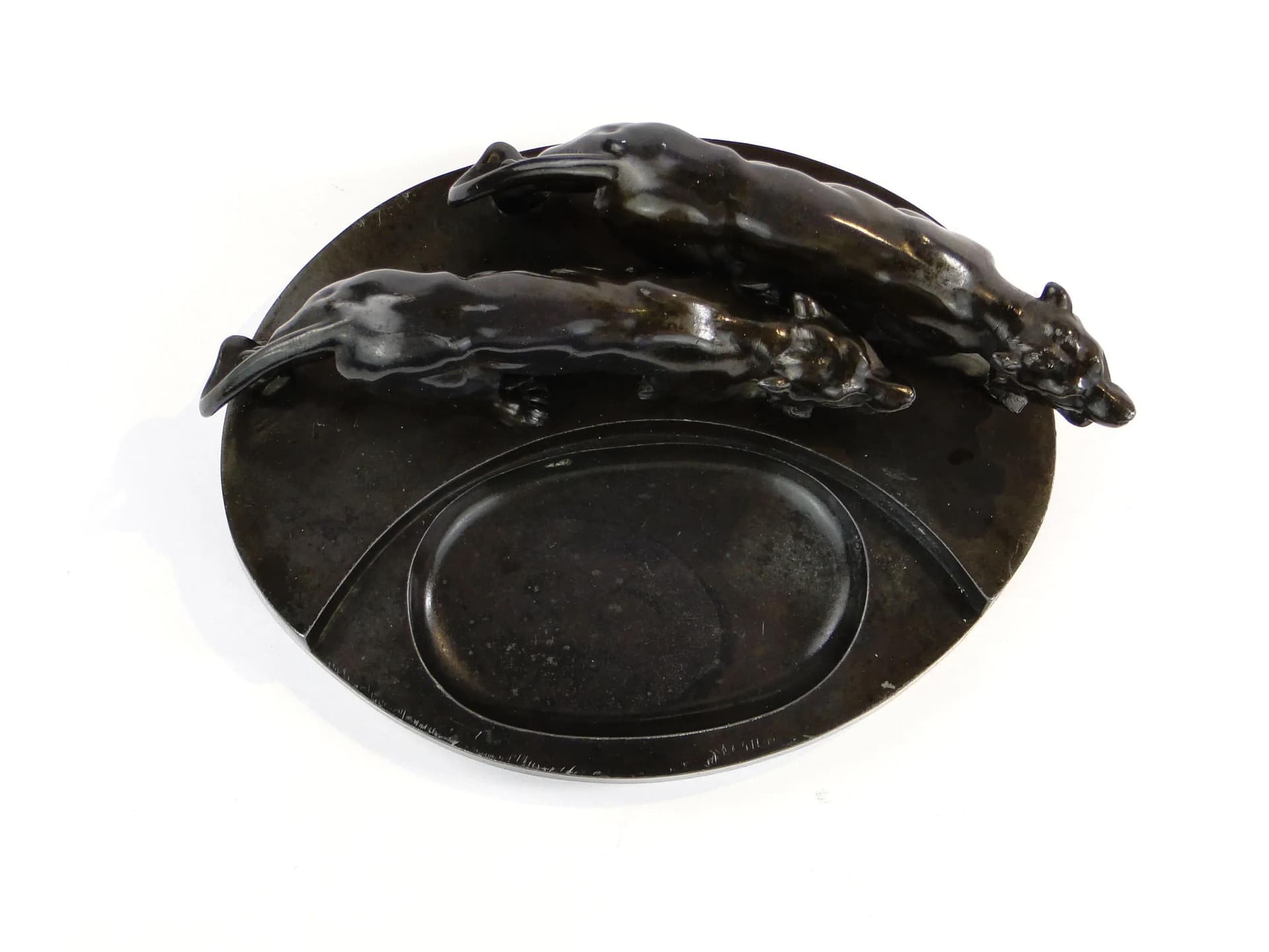 Business card tray Art Deco, dark brown bronzed metal, Poland, 1920s. - 10413