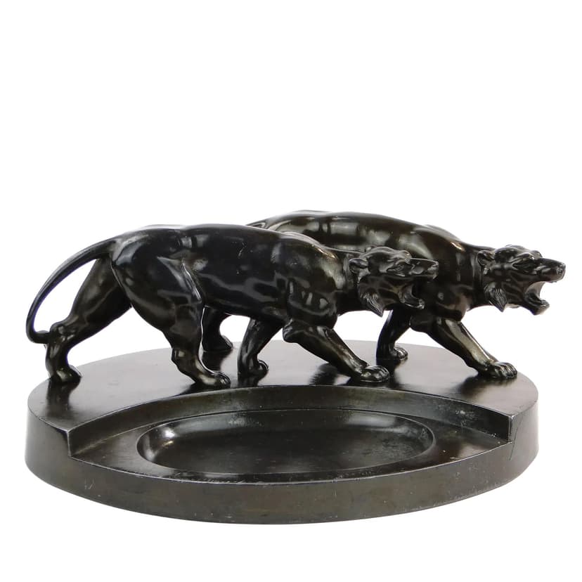 Business card tray Art Deco, dark brown bronzed metal, Poland, 1920s.