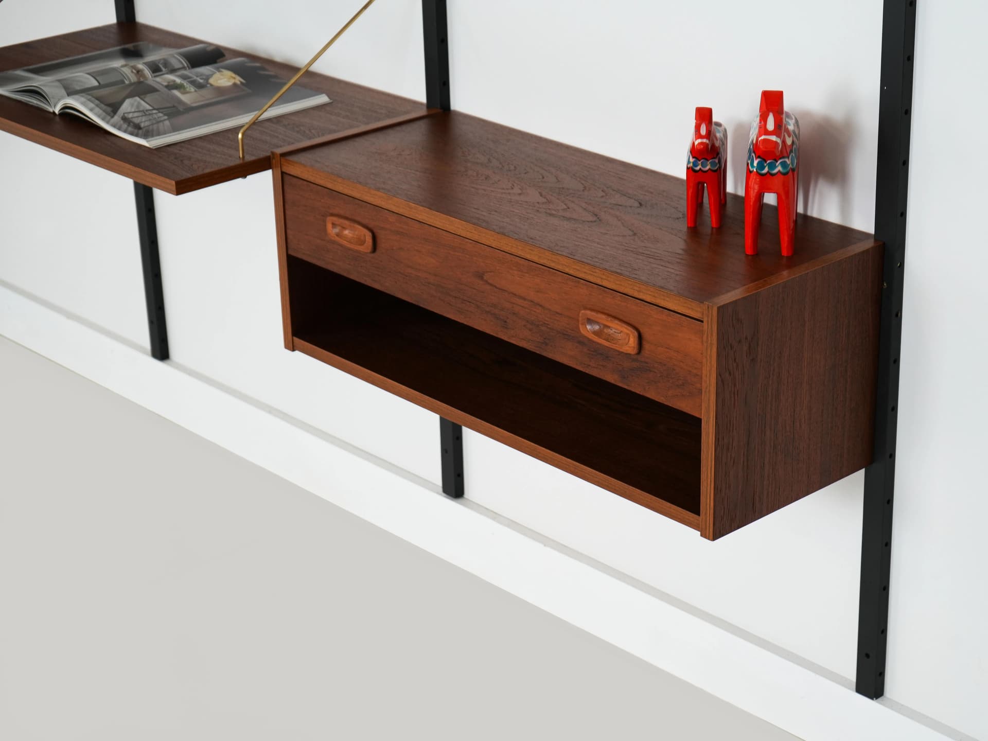 Regał systemowy, tek brązowy, stal czarna, Dania, lata 60. - 164265