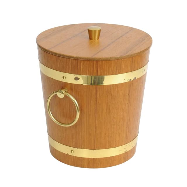 Kubełek do lodu, teak brązowy, mosiądz, aluminium, Europa Zachodnia, lata 70. - WYMIARY