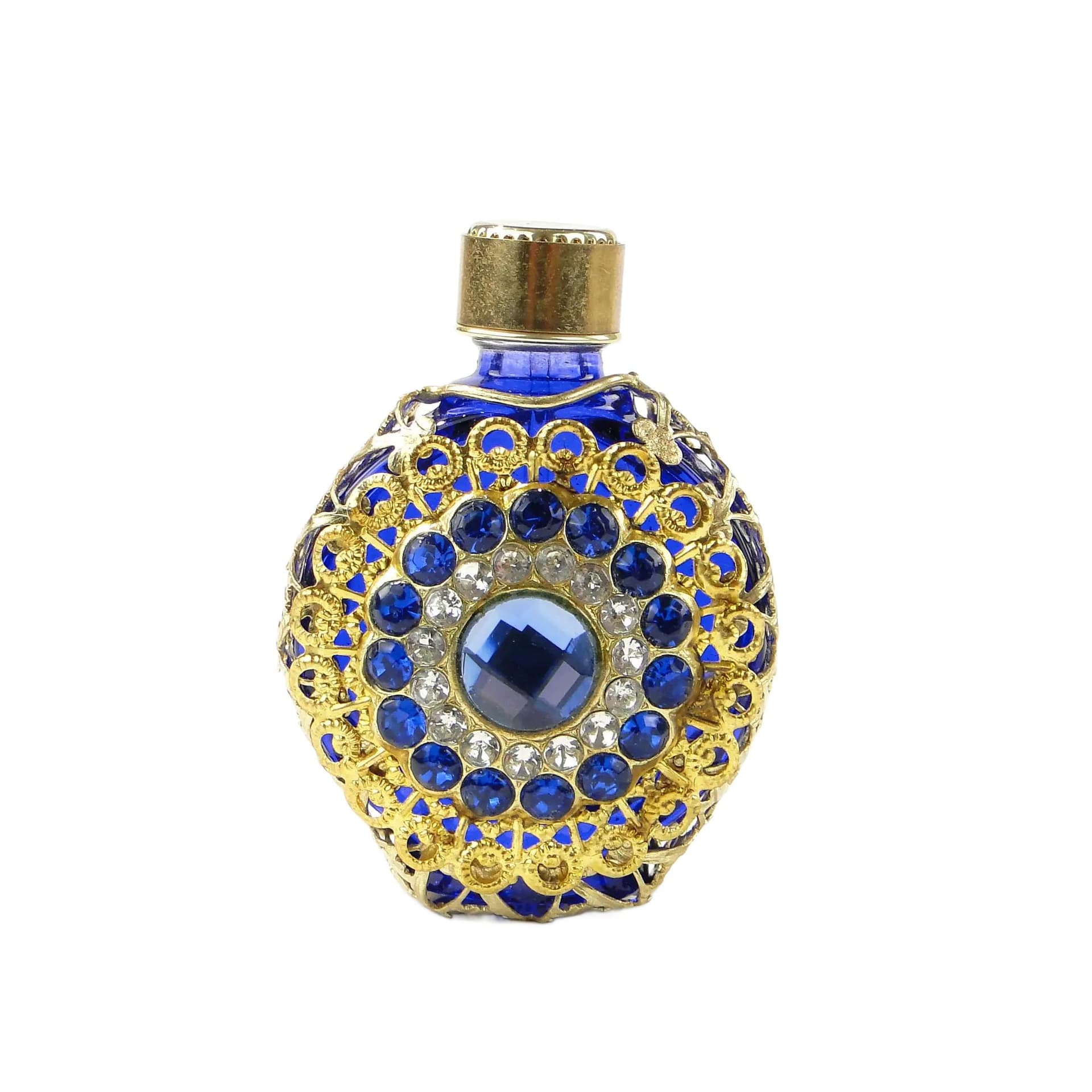 Flakon na perfumy barokowy, multikolor, szkło, Czechosłowacja, lata 50.