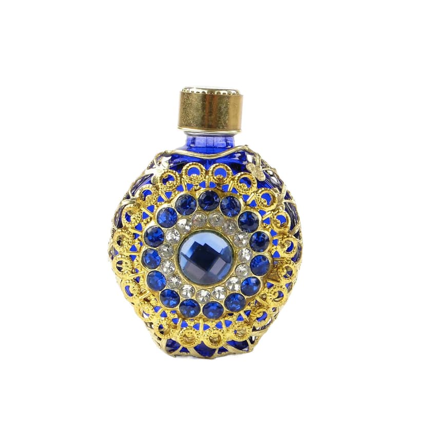 Flakon na perfumy barokowy, multikolor, szkło, Czechosłowacja, lata 50.