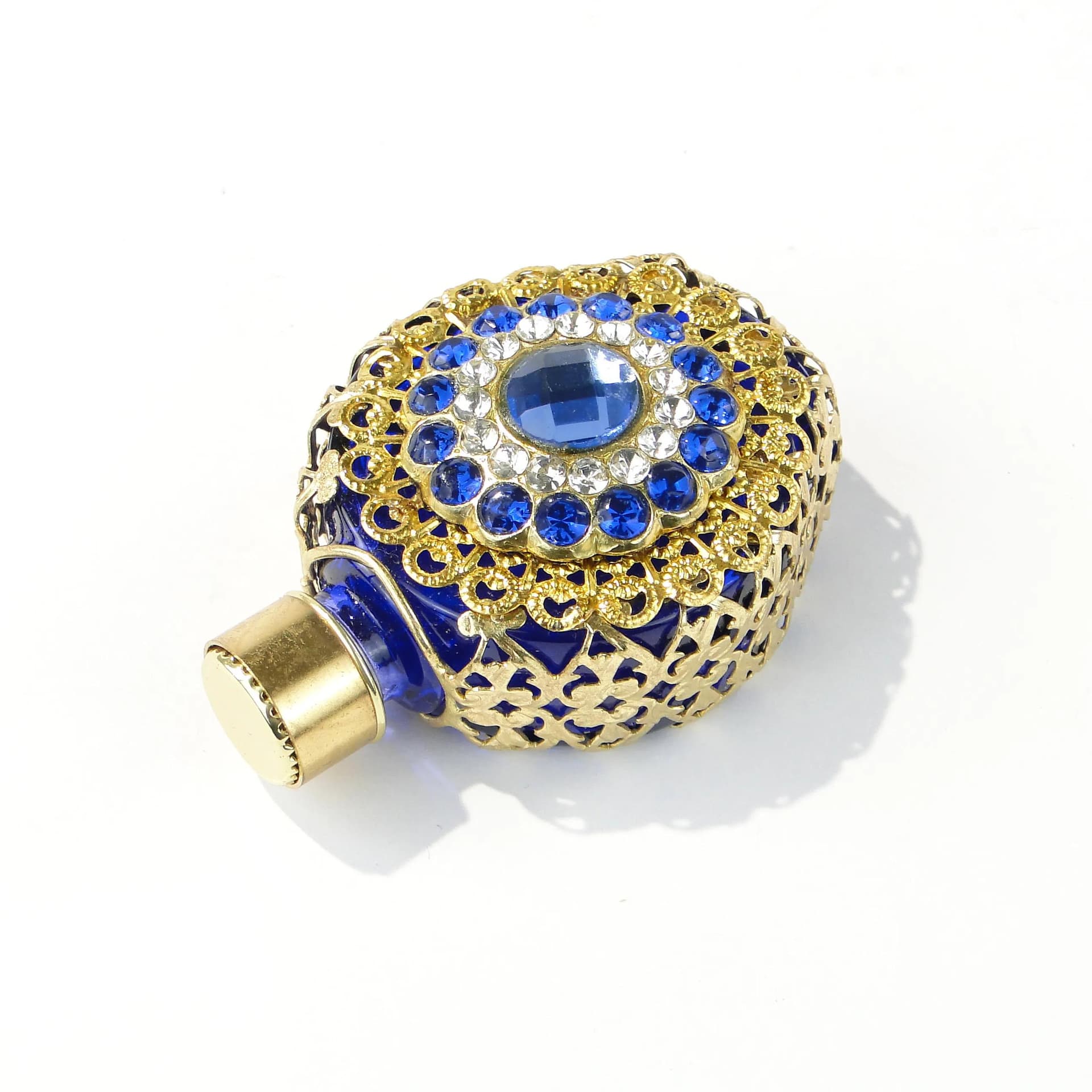 Flakon na perfumy barokowy, multikolor, szkło, Czechosłowacja, lata 50. - 163743