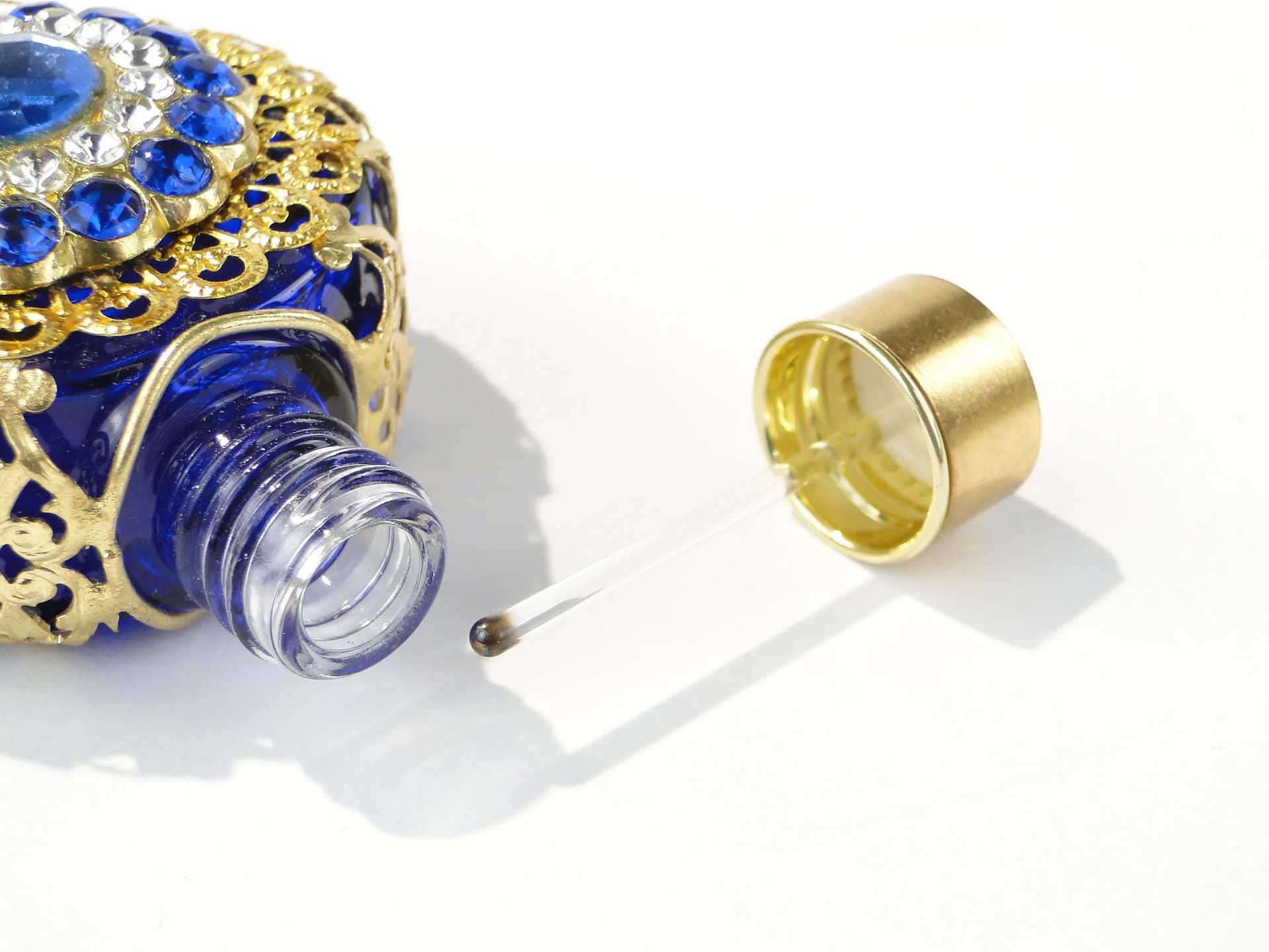 Flakon na perfumy barokowy, multikolor, szkło, Czechosłowacja, lata 50. - 163745