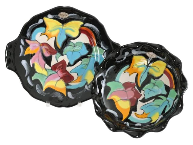 Pair of platters, multicolor ceramic, Longwy, France, 1960s. - DIMENSION