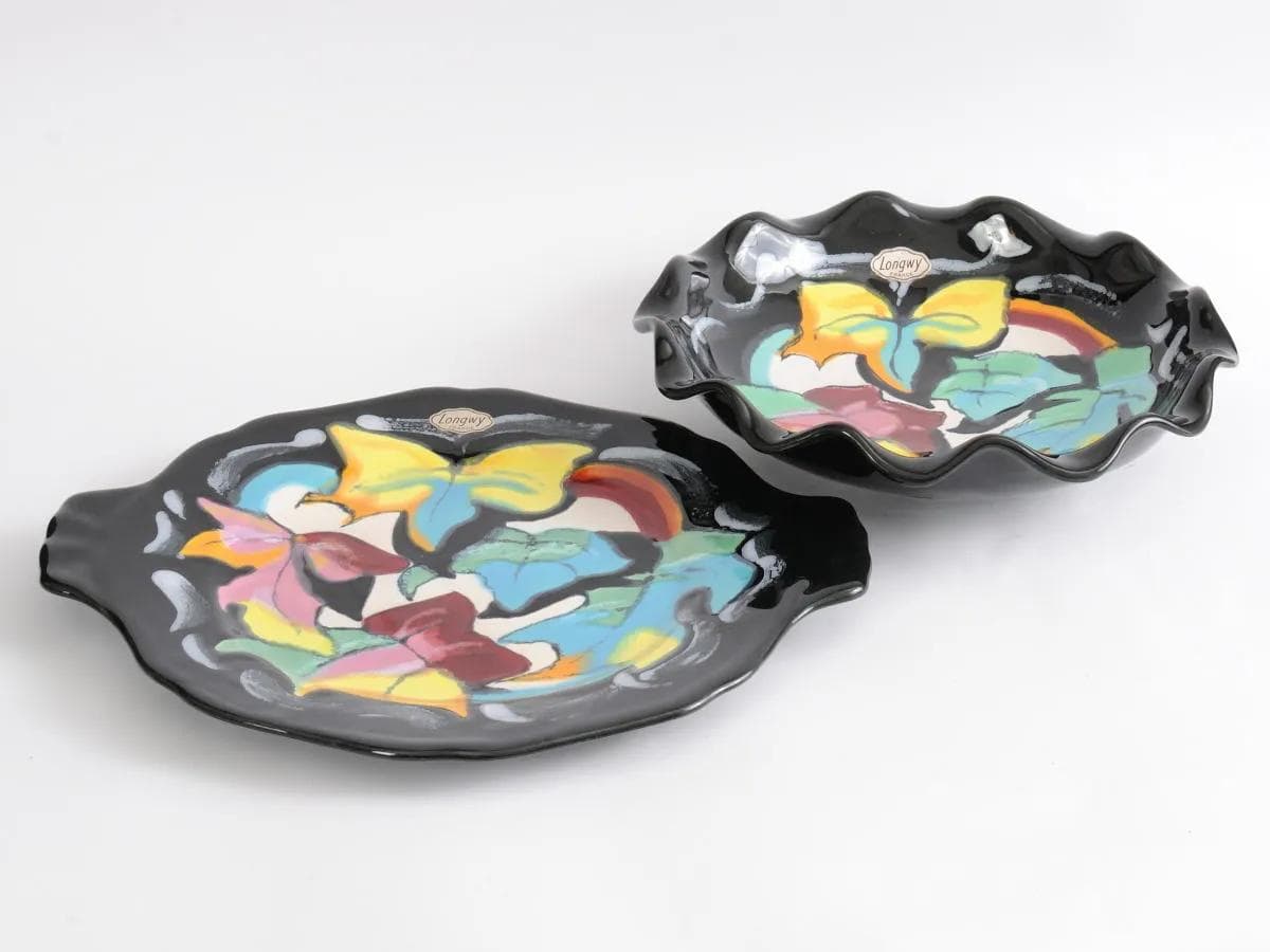 Pair of platters, multicolor ceramic, Longwy, France, 1960s. - 161839
