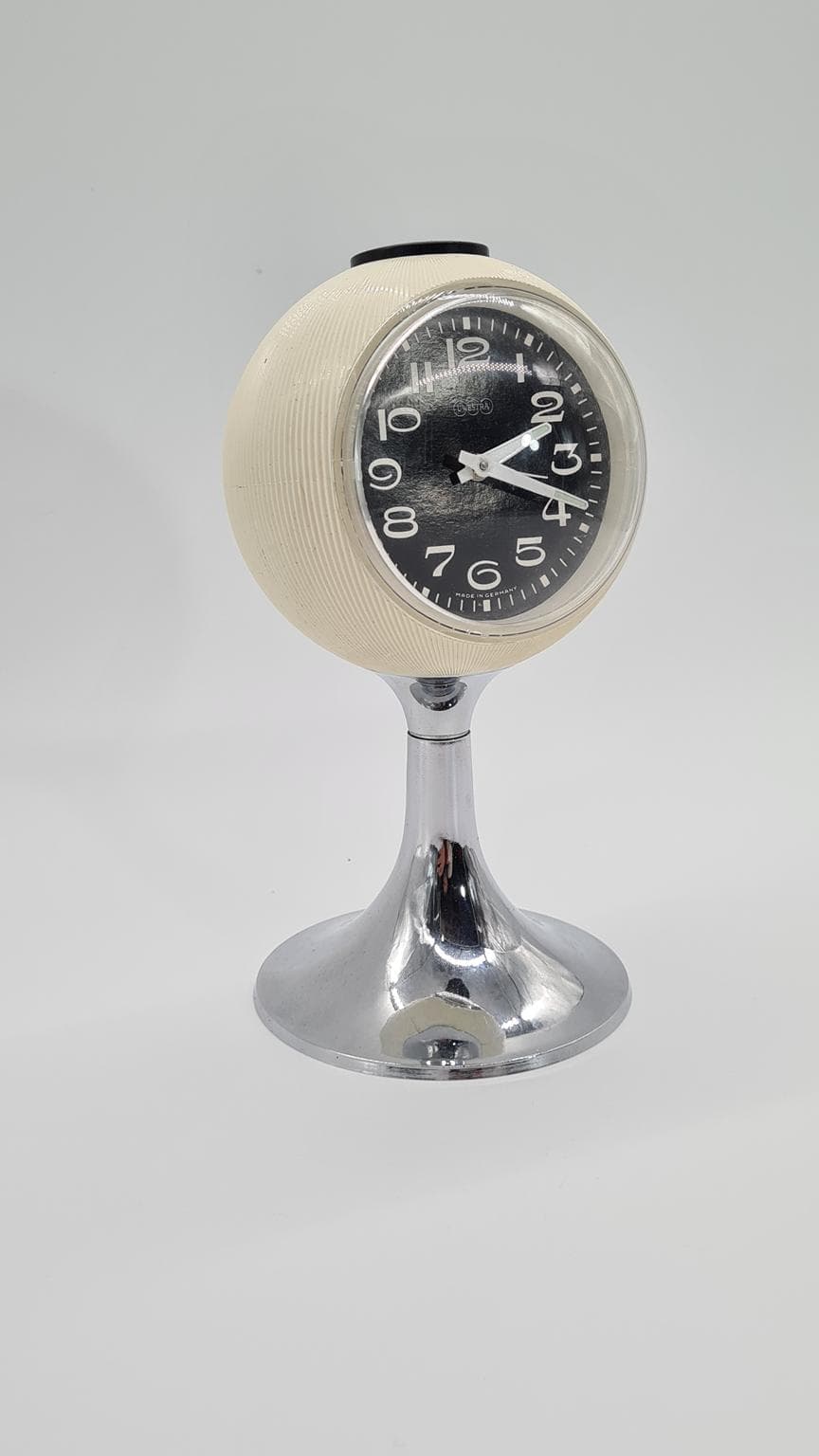Alarm Clock Space Age, ivory white, chrome steel, plastic, Germany, 1970s. - 161302