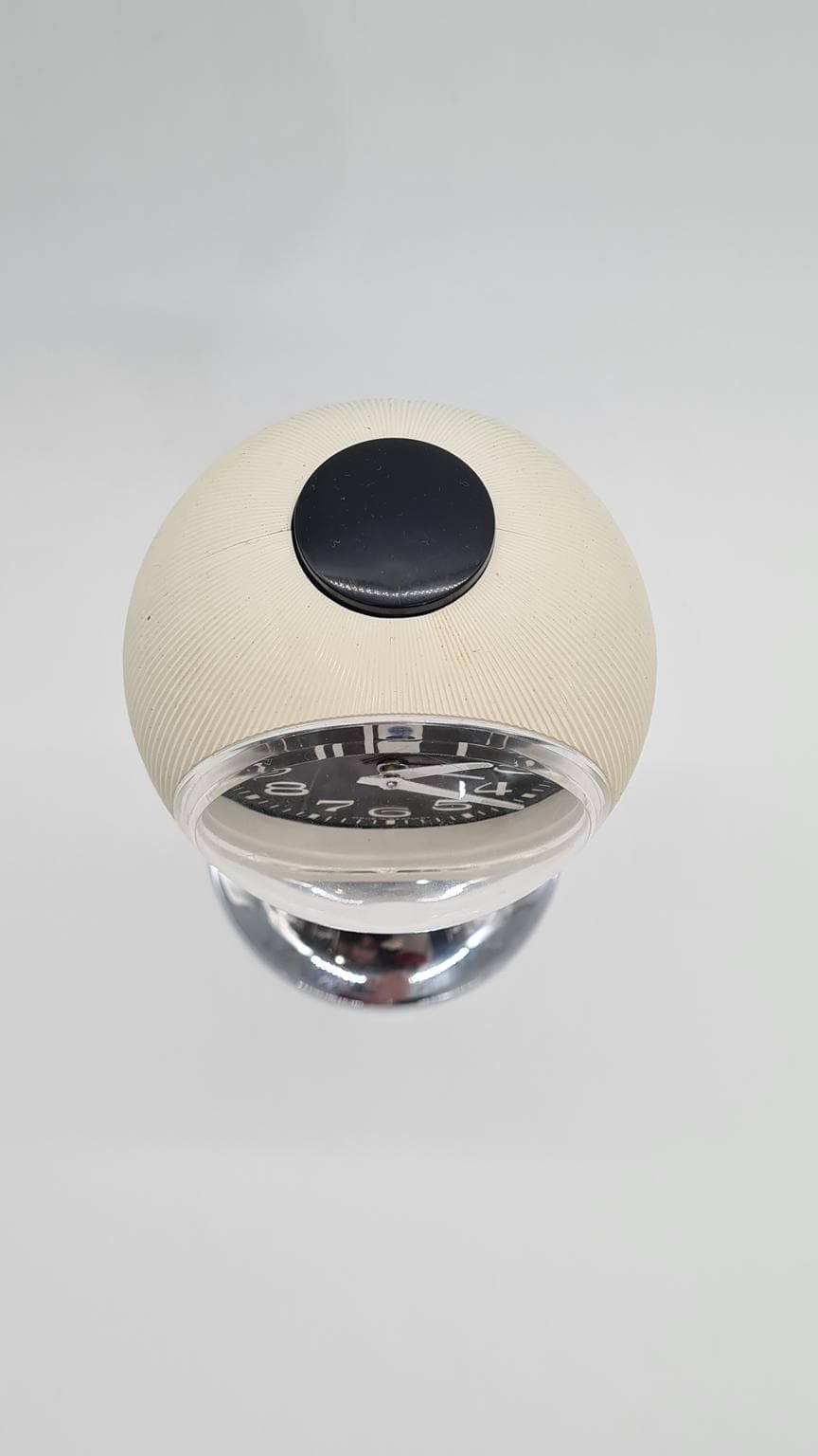 Alarm Clock Space Age, ivory white, chrome steel, plastic, Germany, 1970s. - 161303