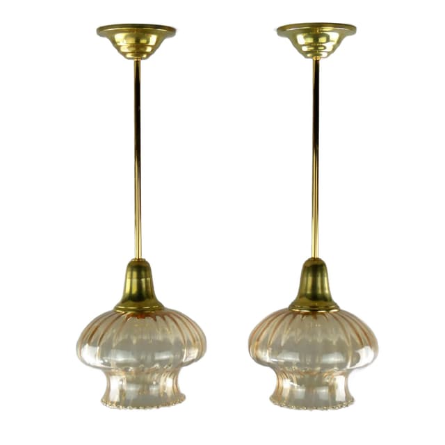 Pair of ceiling lamps, golden glass, Poland, 1960s - DIMENSION