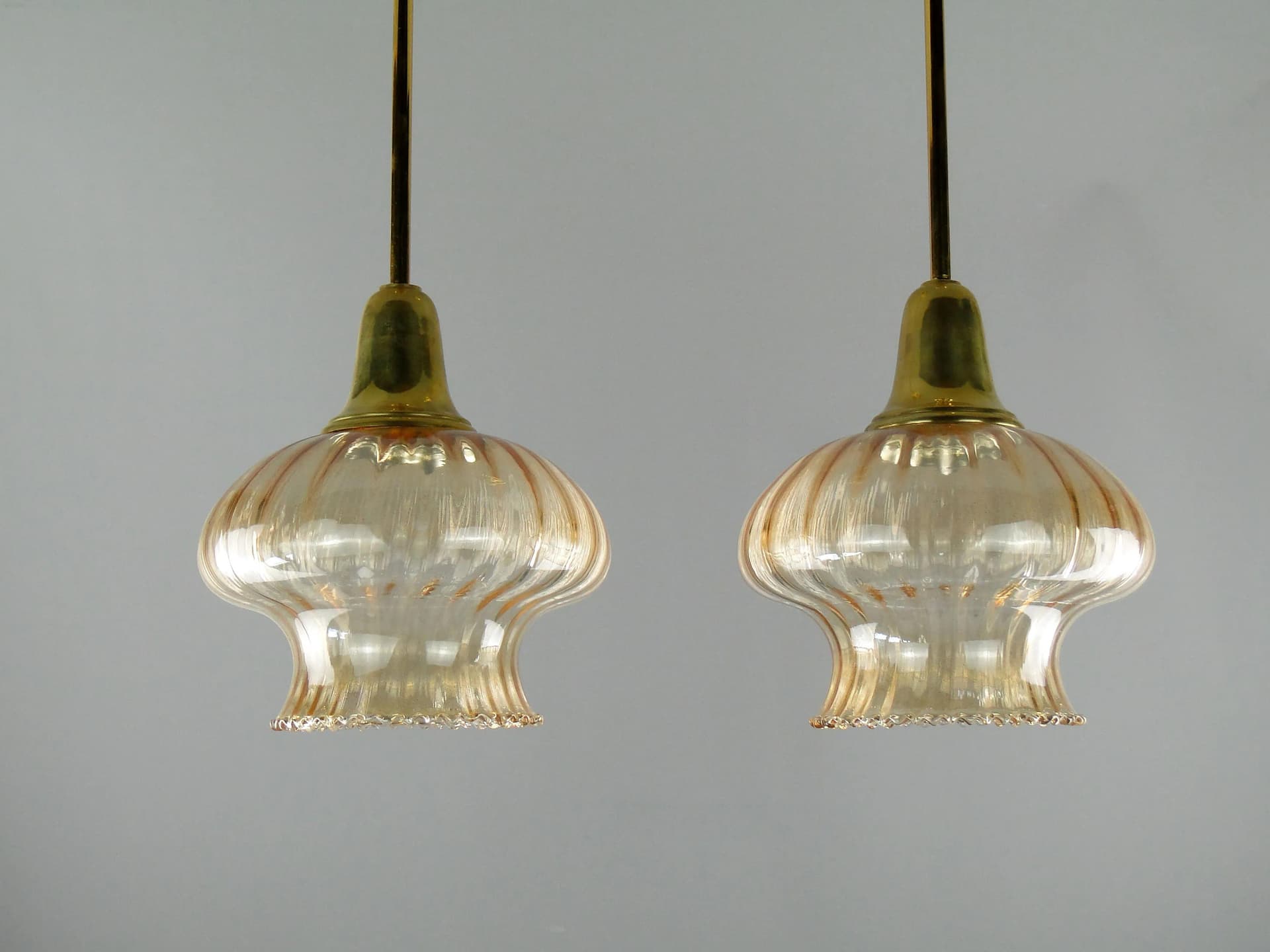 Pair of ceiling lamps, golden glass, Poland, 1960s - 163656