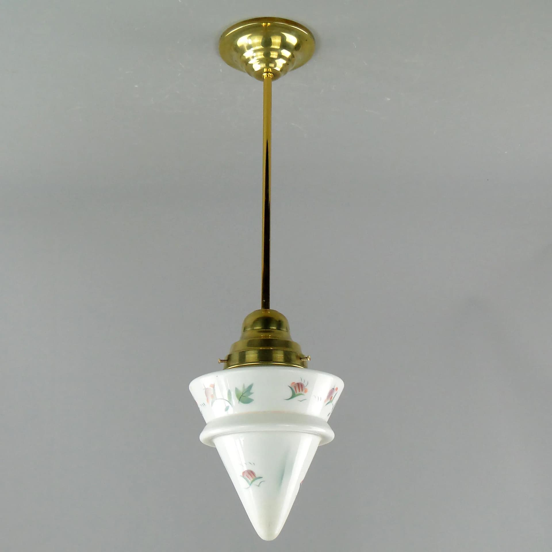 Pendant lamp Art Deco, ivory white glass, brass, Poland, 1920s. - 163641