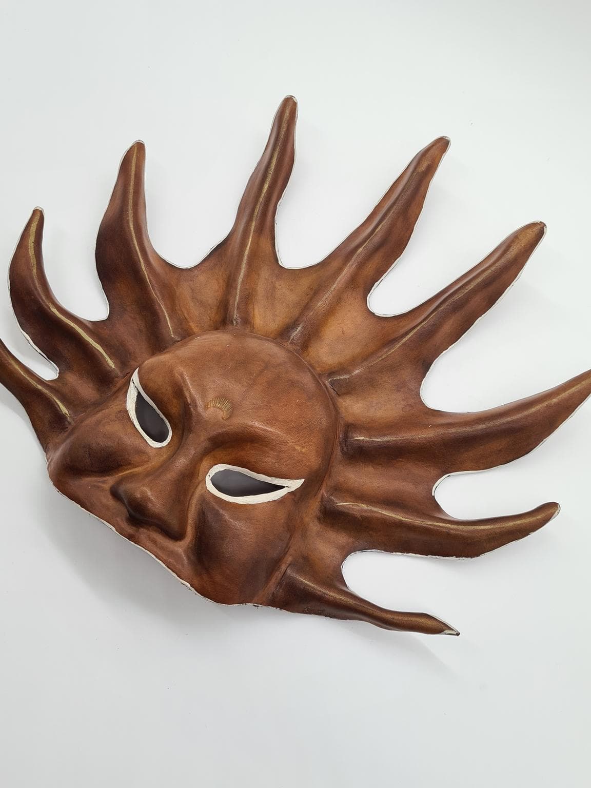 Maska ścienna Słońce, brązowy, skóra, lata 70. - 161321