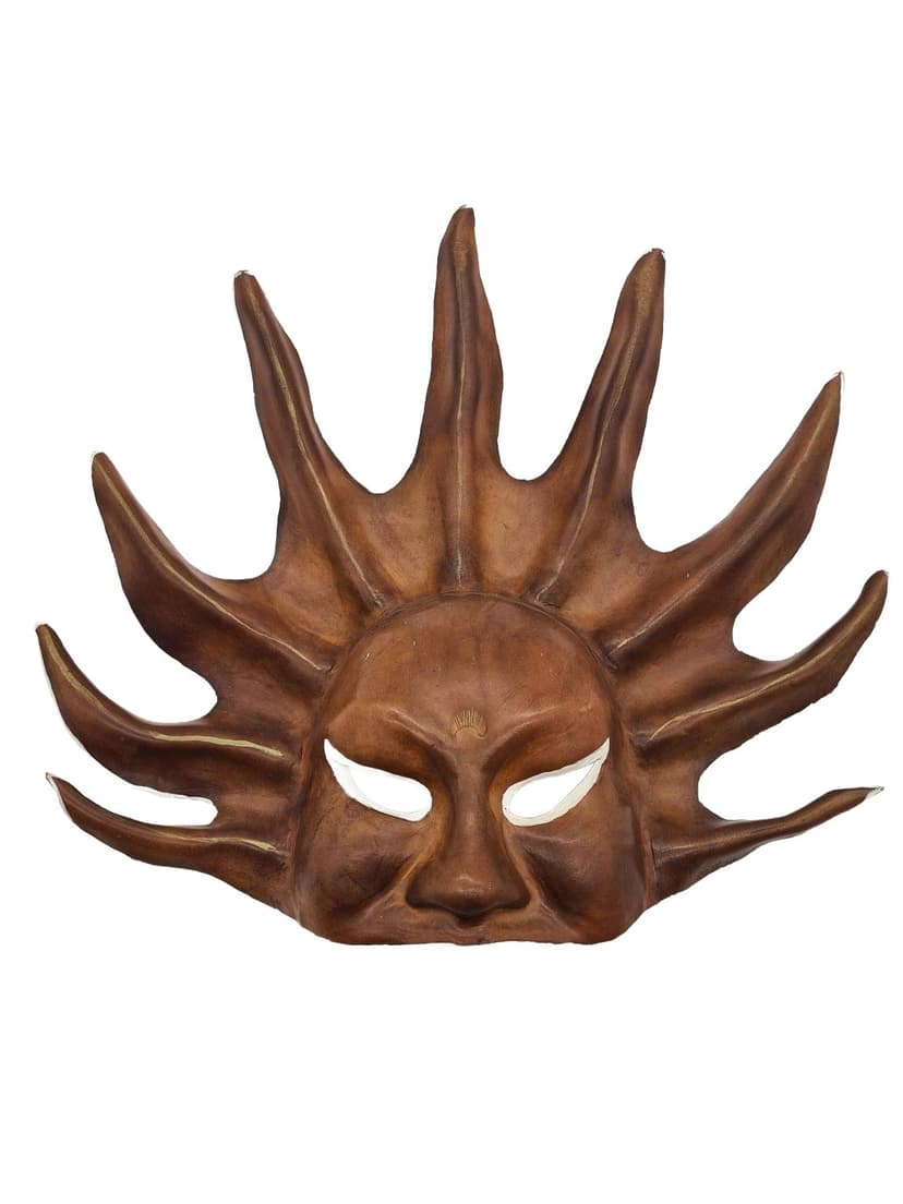 Maska ścienna Słońce, brązowy, skóra, lata 70.