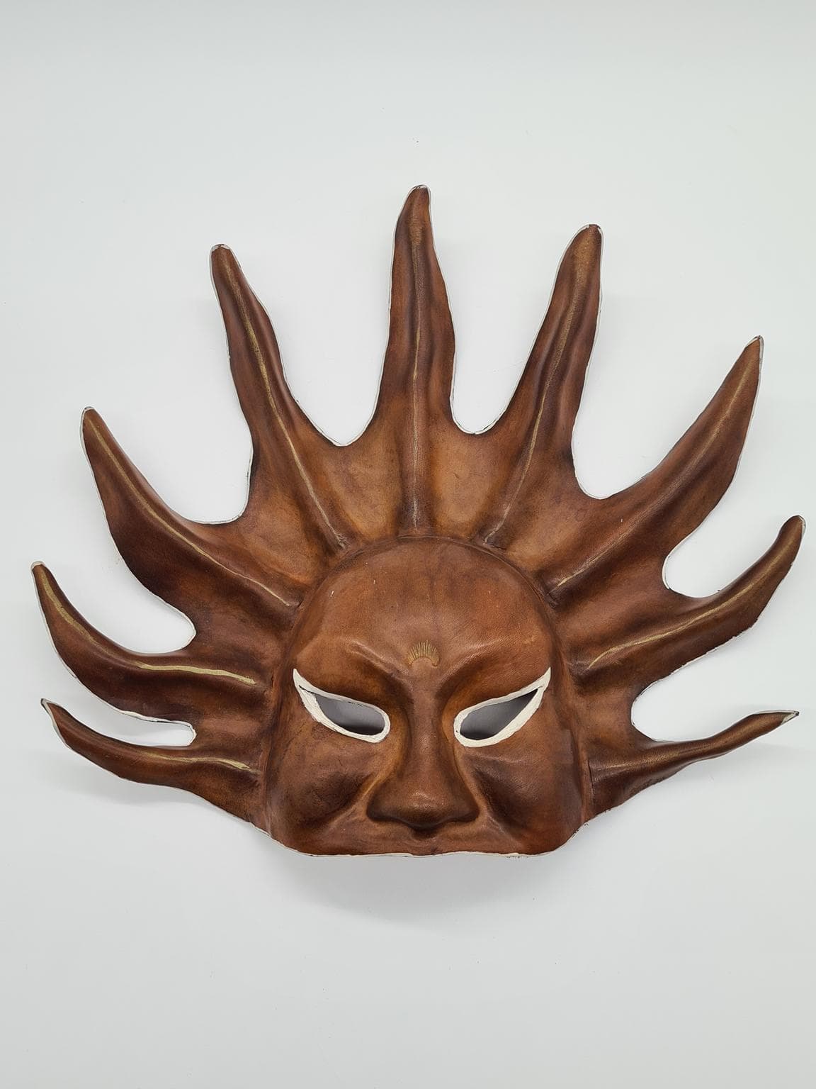 Maska ścienna Słońce, brązowy, skóra, lata 70. - 161319