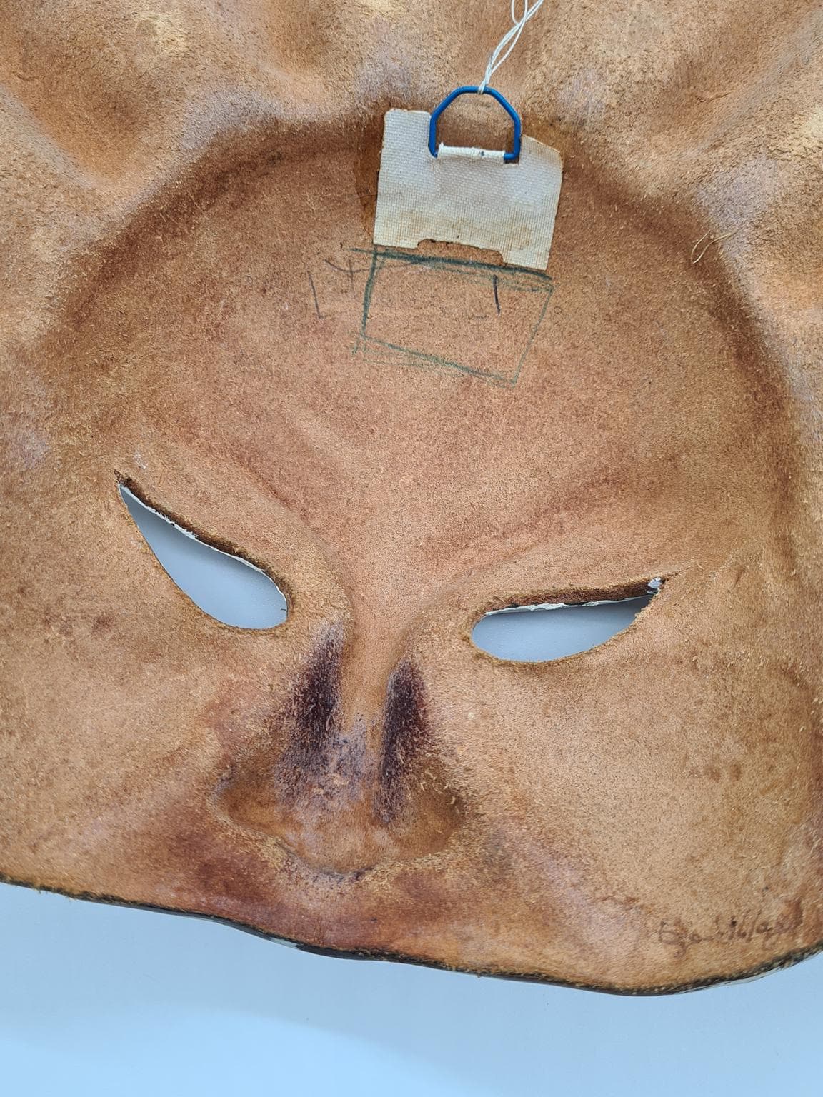 Maska ścienna Słońce, brązowy, skóra, lata 70. - 161324