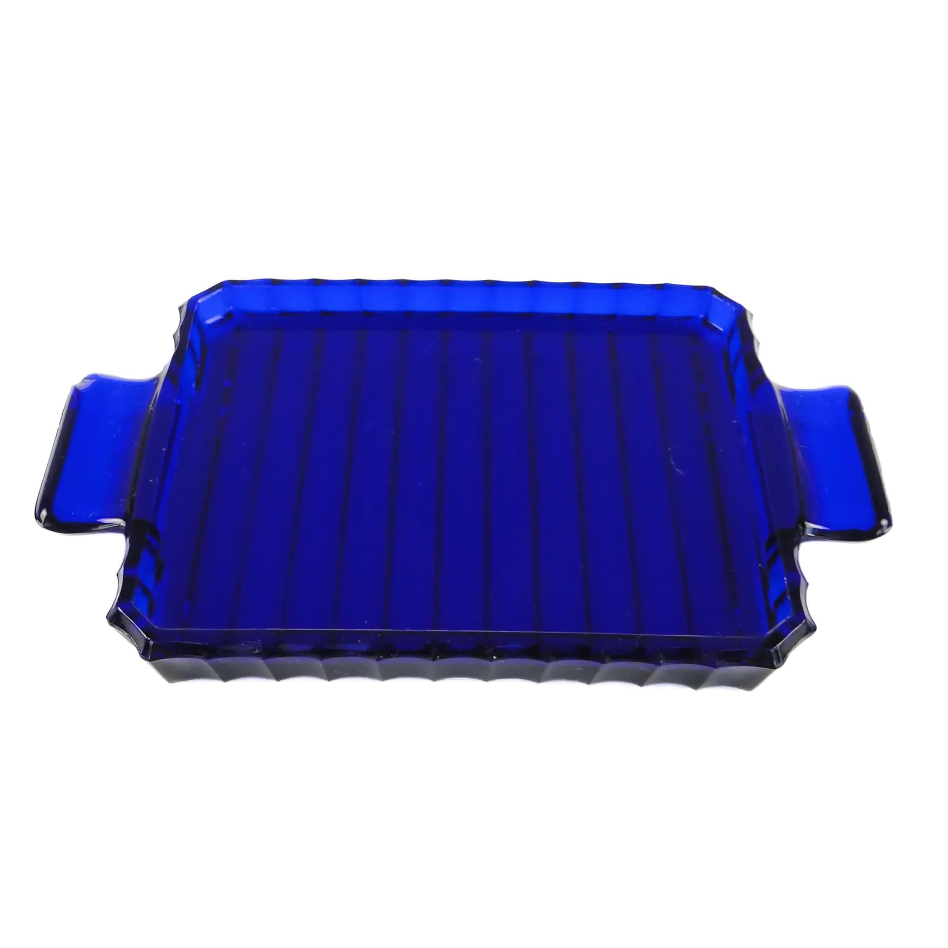 Tray Art Deco, blue glass, Huta Szkła Inwald, Czech Republic, 1930s.