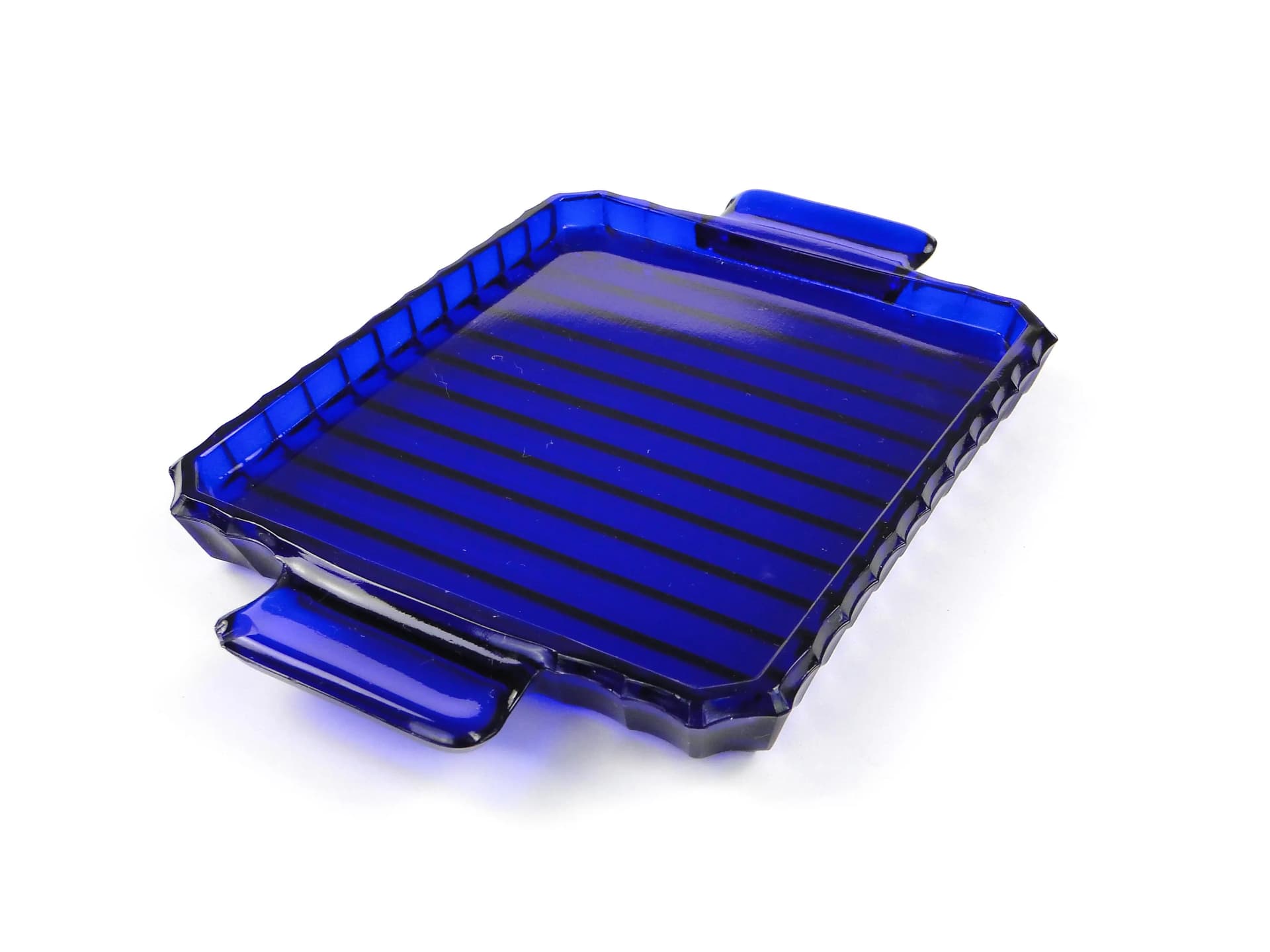 Tray Art Deco, blue glass, Huta Szkła Inwald, Czech Republic, 1930s. - 163615