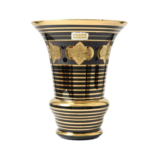 Vase Art Déco, black gold glass, De Rupel, Belgium, 1940s. - DIMENSION