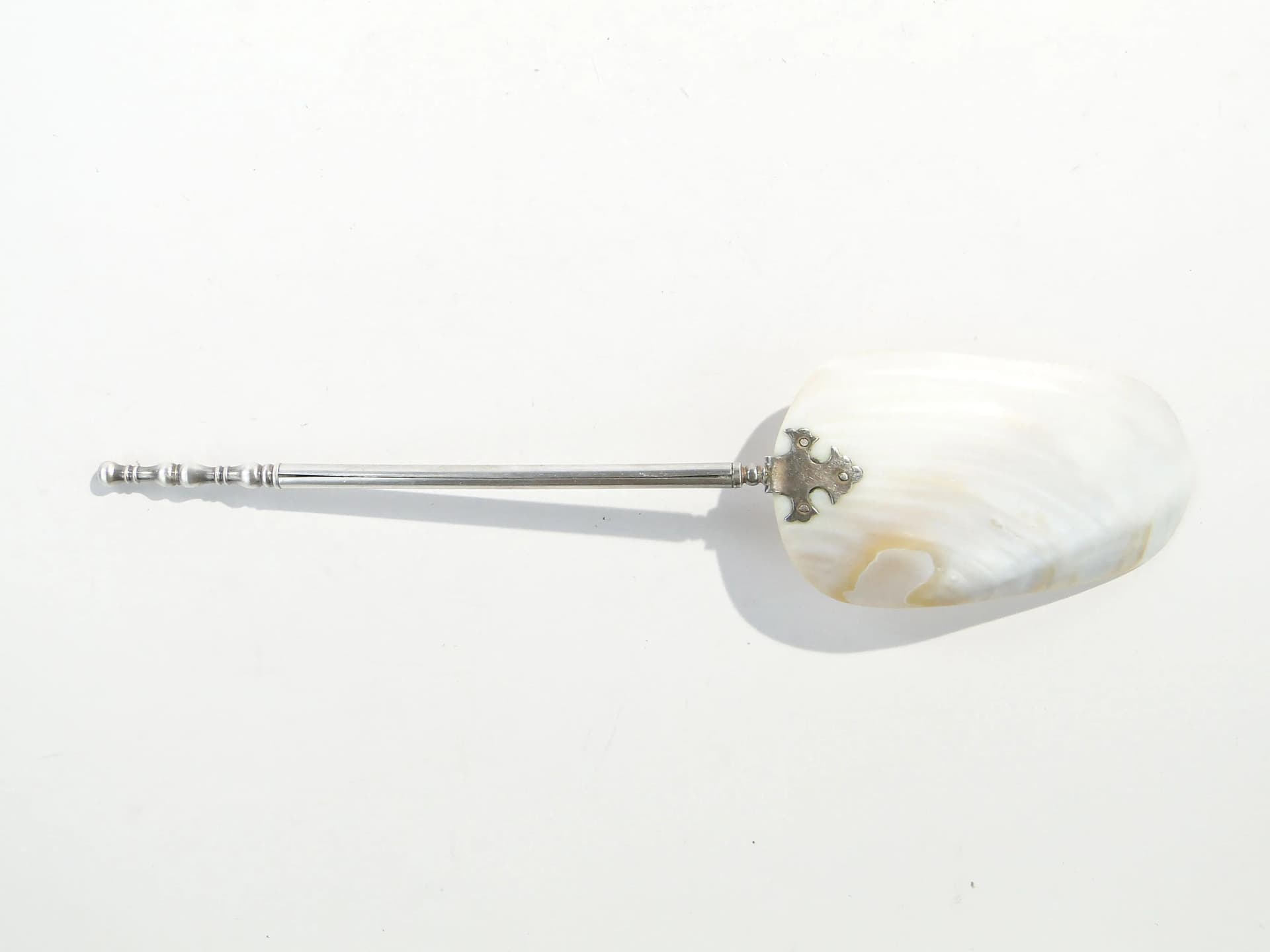 Caviar spoon, beige shell, silver-plated brass, Austria, 19th c. - 163577