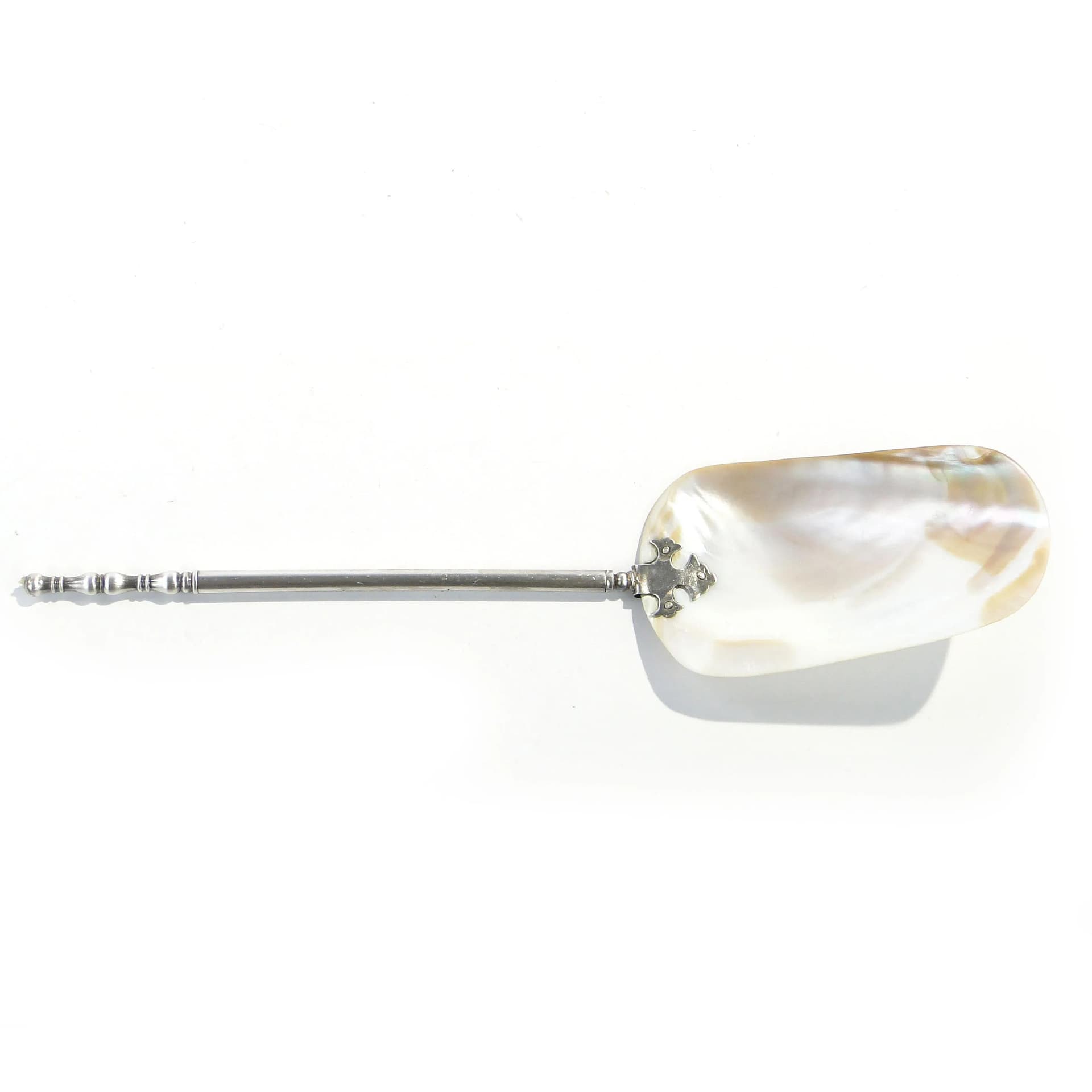 Caviar spoon, beige shell, silver-plated brass, Austria, 19th c. - 163576