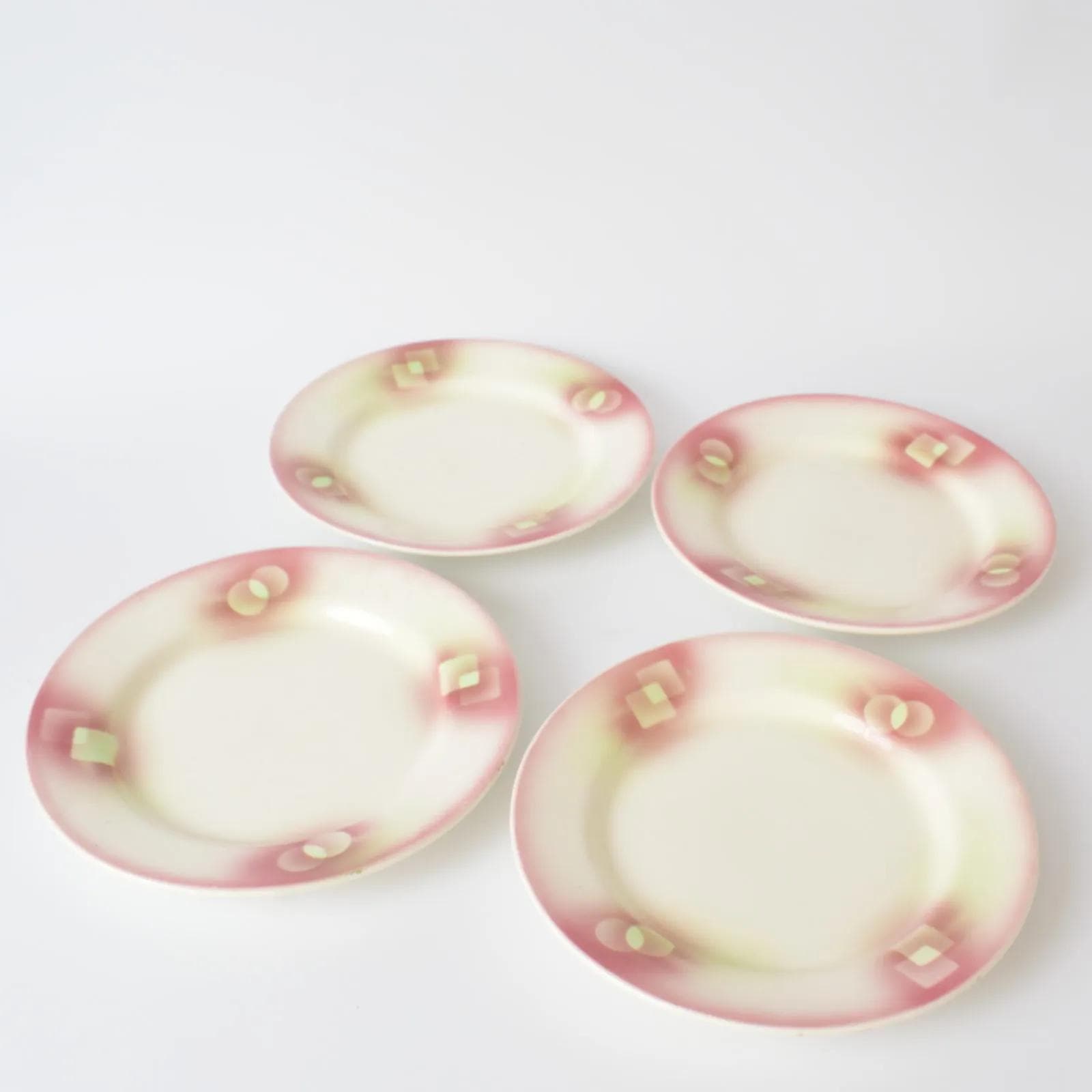 Komplet czterech talerzy art déco, multikolor, fajans, Chodzież Stanisław Mańczak, Polska, lata 30. - 161742