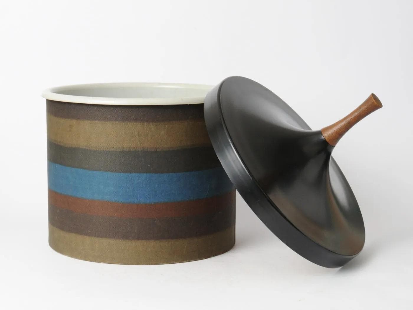 Ice bucket, multicolor, plastic, fabric, teak, Denmark, 1960s. - 161712