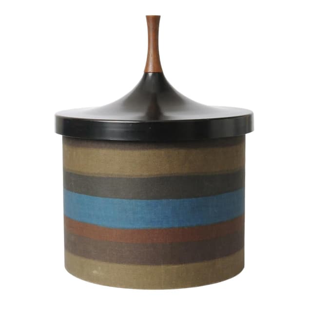 Ice bucket, multicolor, plastic, fabric, teak, Denmark, 1960s. - DIMENSION