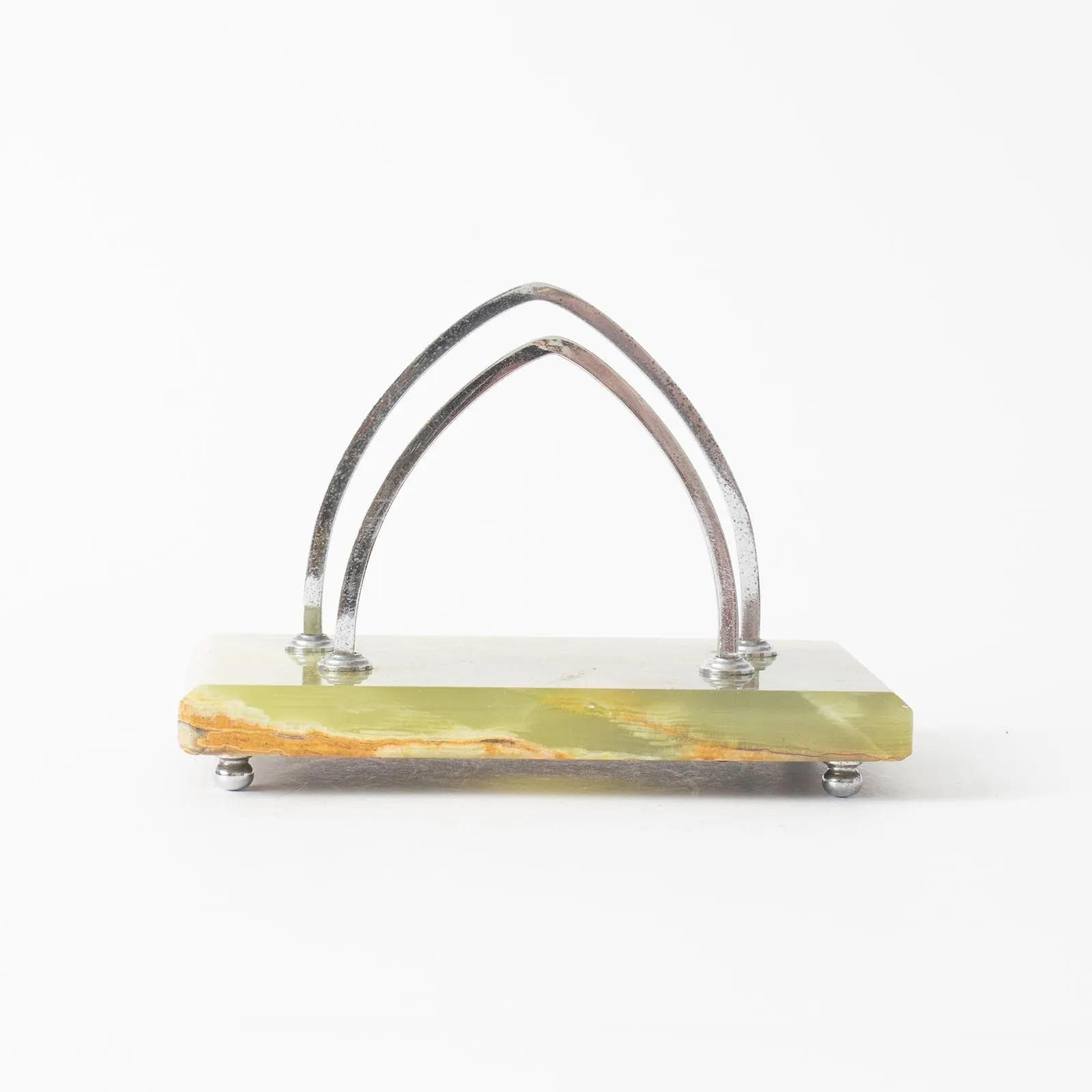 Letter holder Art Deco, green onyx, chromed brass, Belgium, 1920s. - 161707