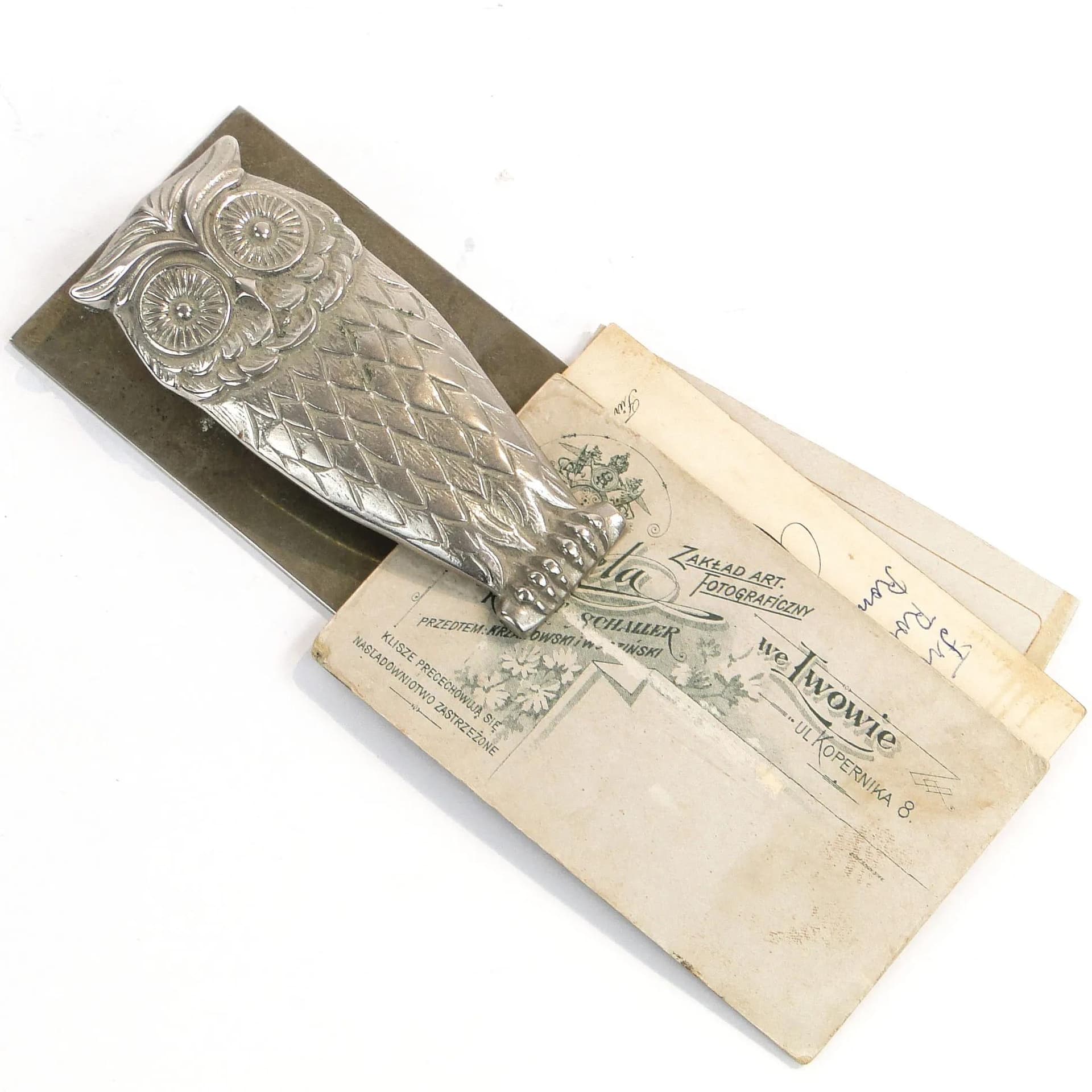 Desk Paper Clip Owl, silver, brass, Poland, 1950s - 10516