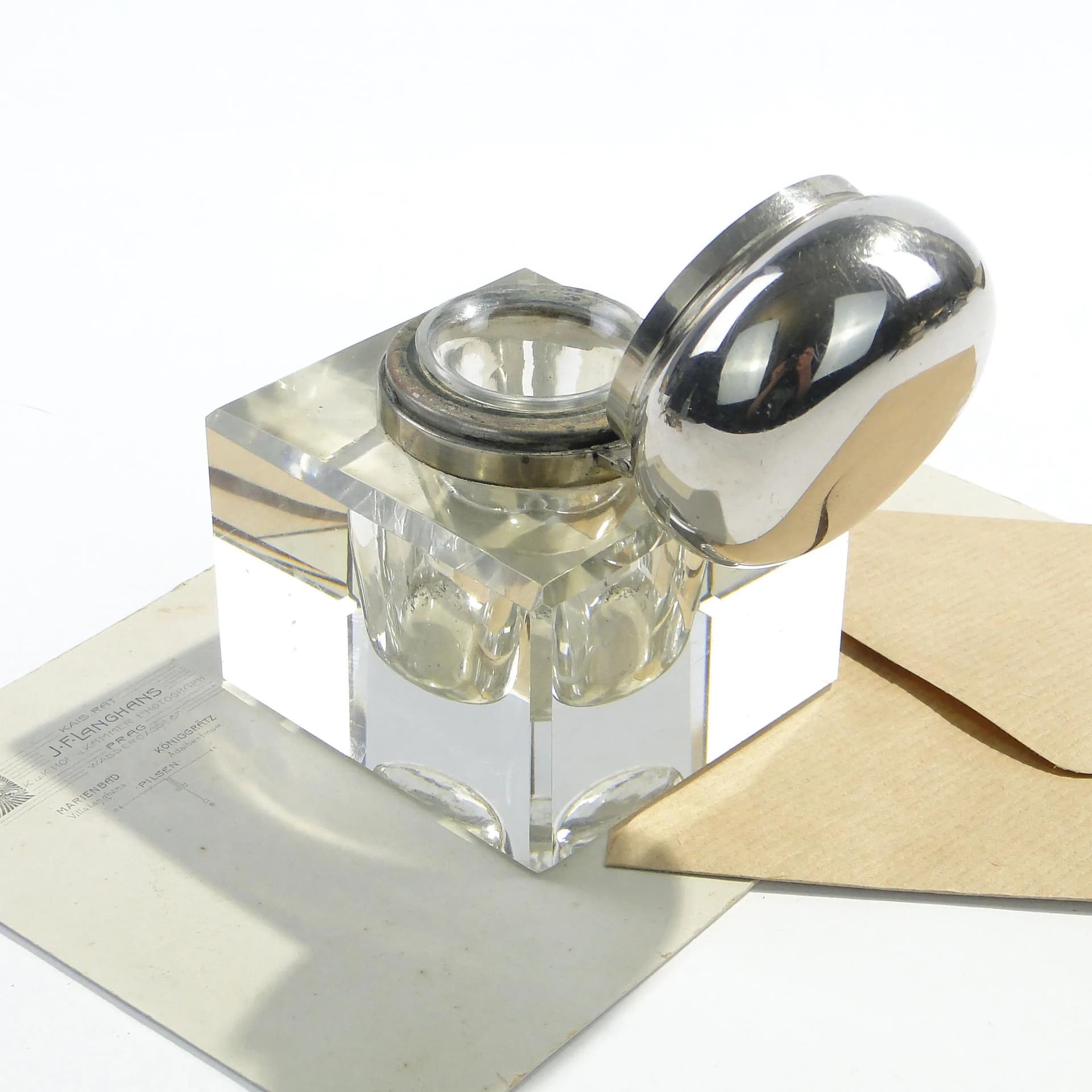 Kałamarz gabinetowy art déco, kryształ transparentny, Polska, lata 20. - 163486