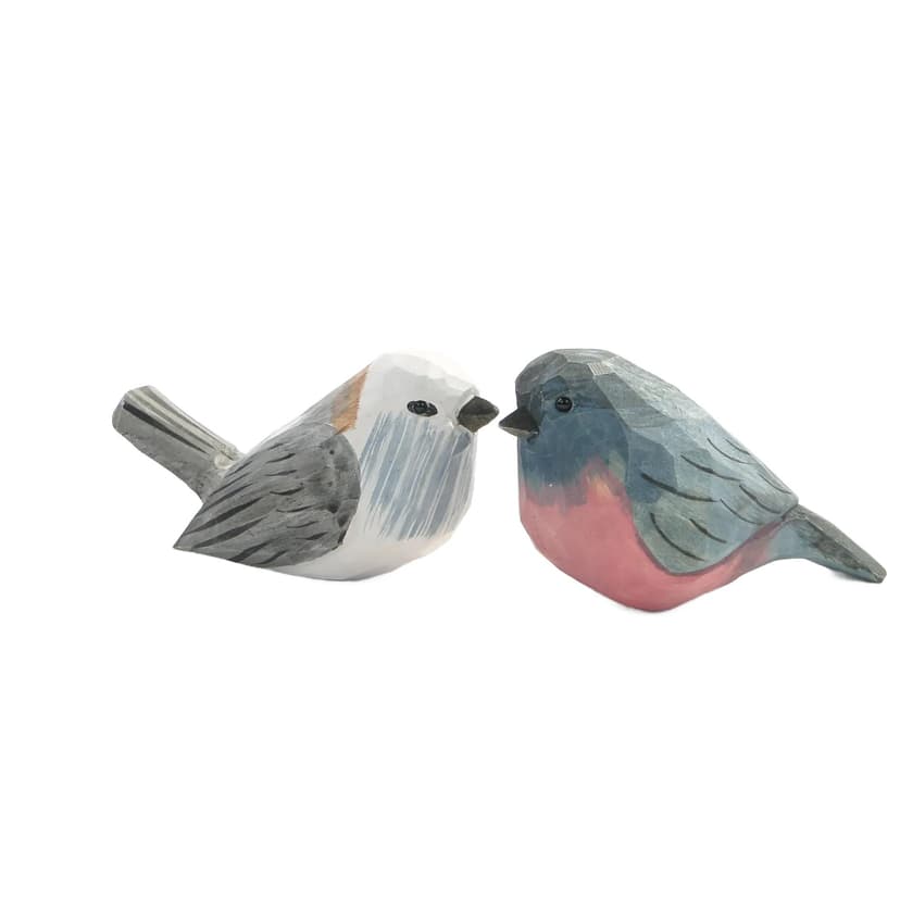 Pair of bird figurines, multicolor wood, Poland, 21st c.